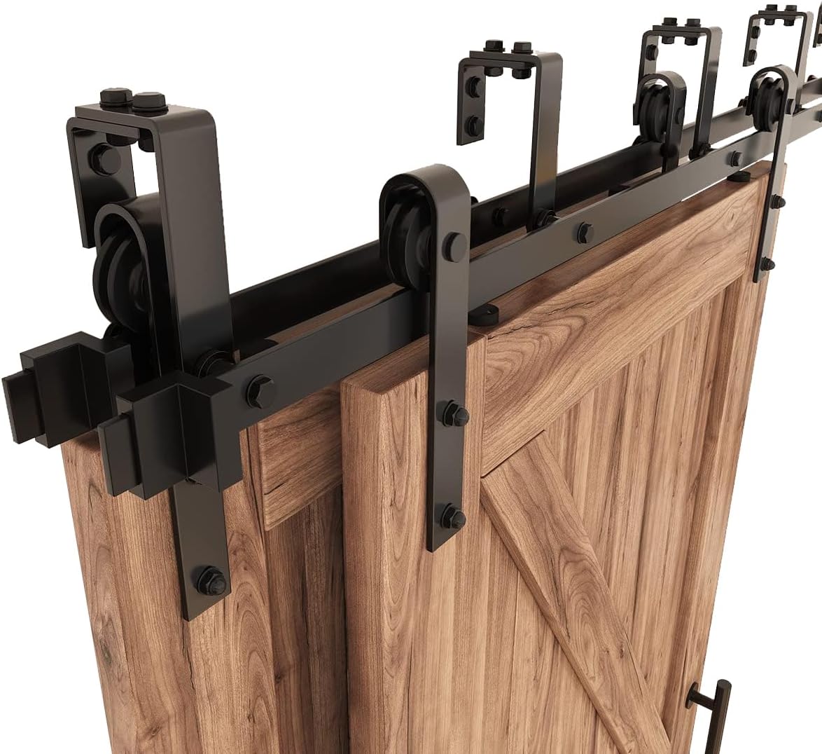 ZEKOO 4FT Double Track Bypass Sliding Barn Door Hardware Kit for 2 Doors, Bypass Barn Door Track Kit, Low Ceiling, Easy Install, J Shape Hanger, Fit 24' Wide Door Panel