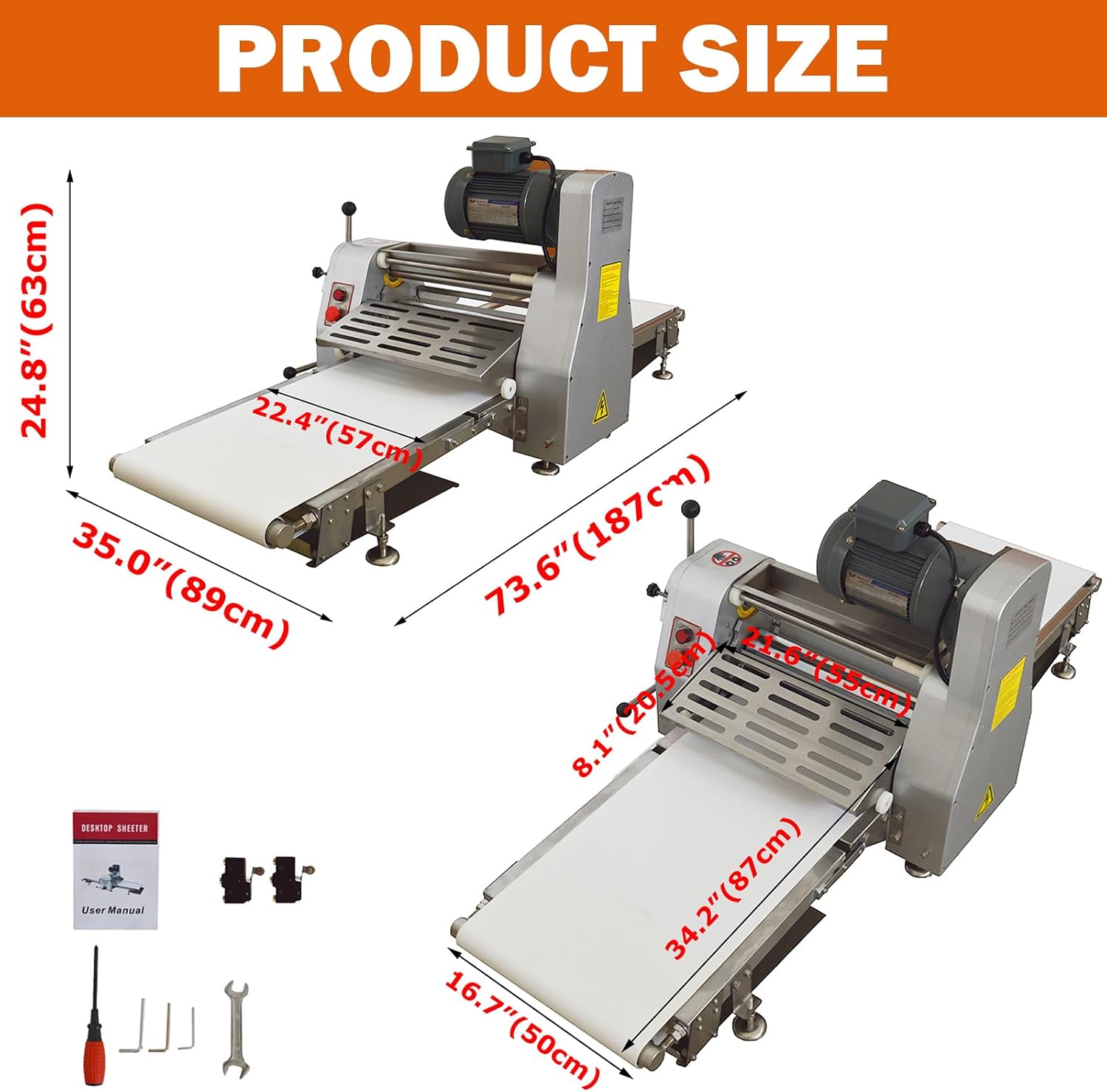 TECHTONGDA Commercial Dough Sheeter Pasta Roller Dough Press Machine Fondant Flattener Pizza Pastry Sheeter with 70.9x19.7' Conveyor Belt Bakery Equipment