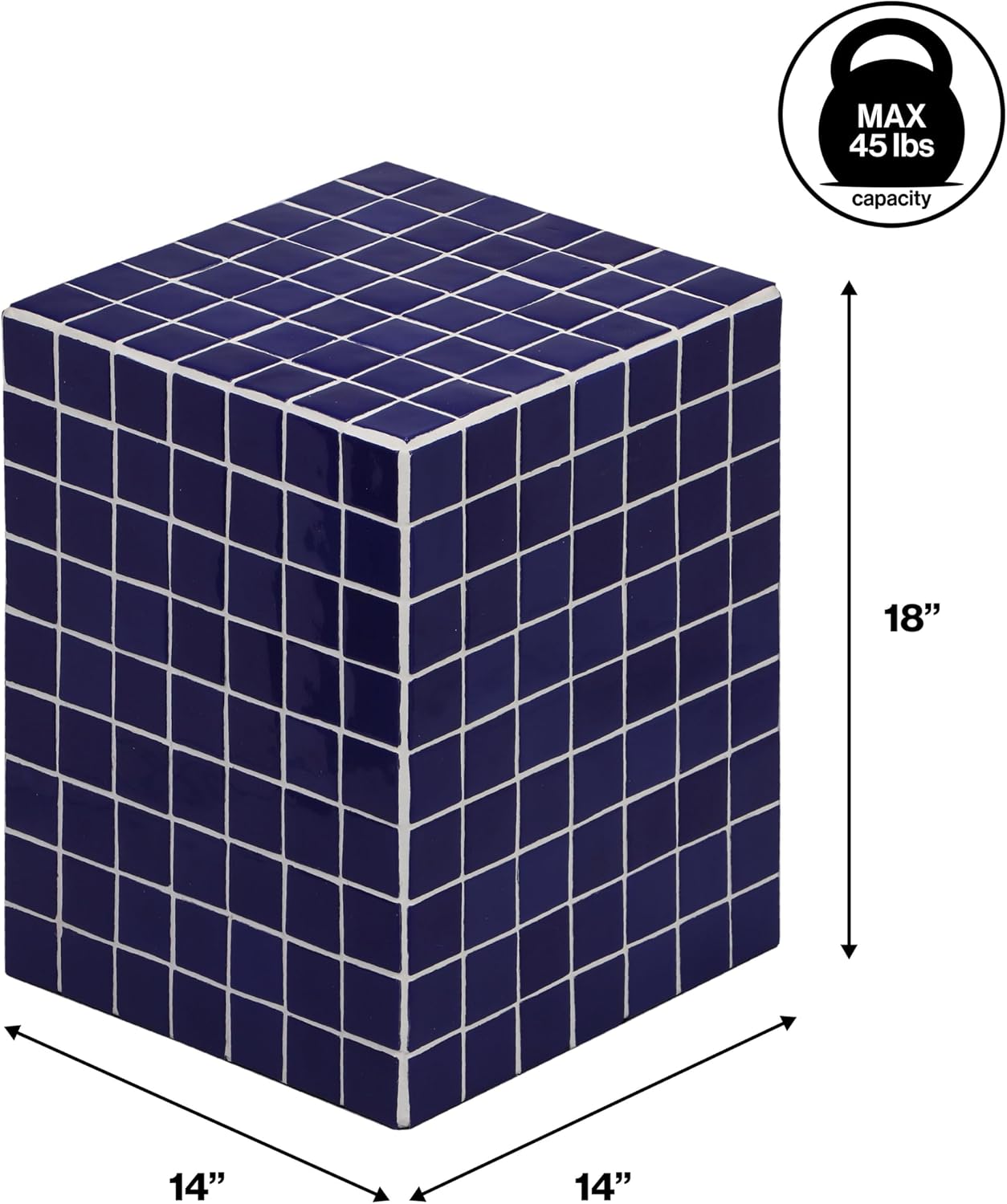 JONATHAN Y END2000D Callista 18' Modern Bohemian Ceramic Tiled Rectangle End Table, Side Table, Accent Table for Living Room, Bedroom, Navy/White