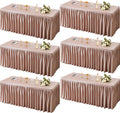 PARTISKY 6 Pack Dusty Rose Tablecloths for Rectangle Tables 8ft, Wrinkle Resistant Spandex Table Cover Fitted Stretch Table Cloth with Pleated Ruffle Skirts for Party Banquet Dining Birthday Wedding