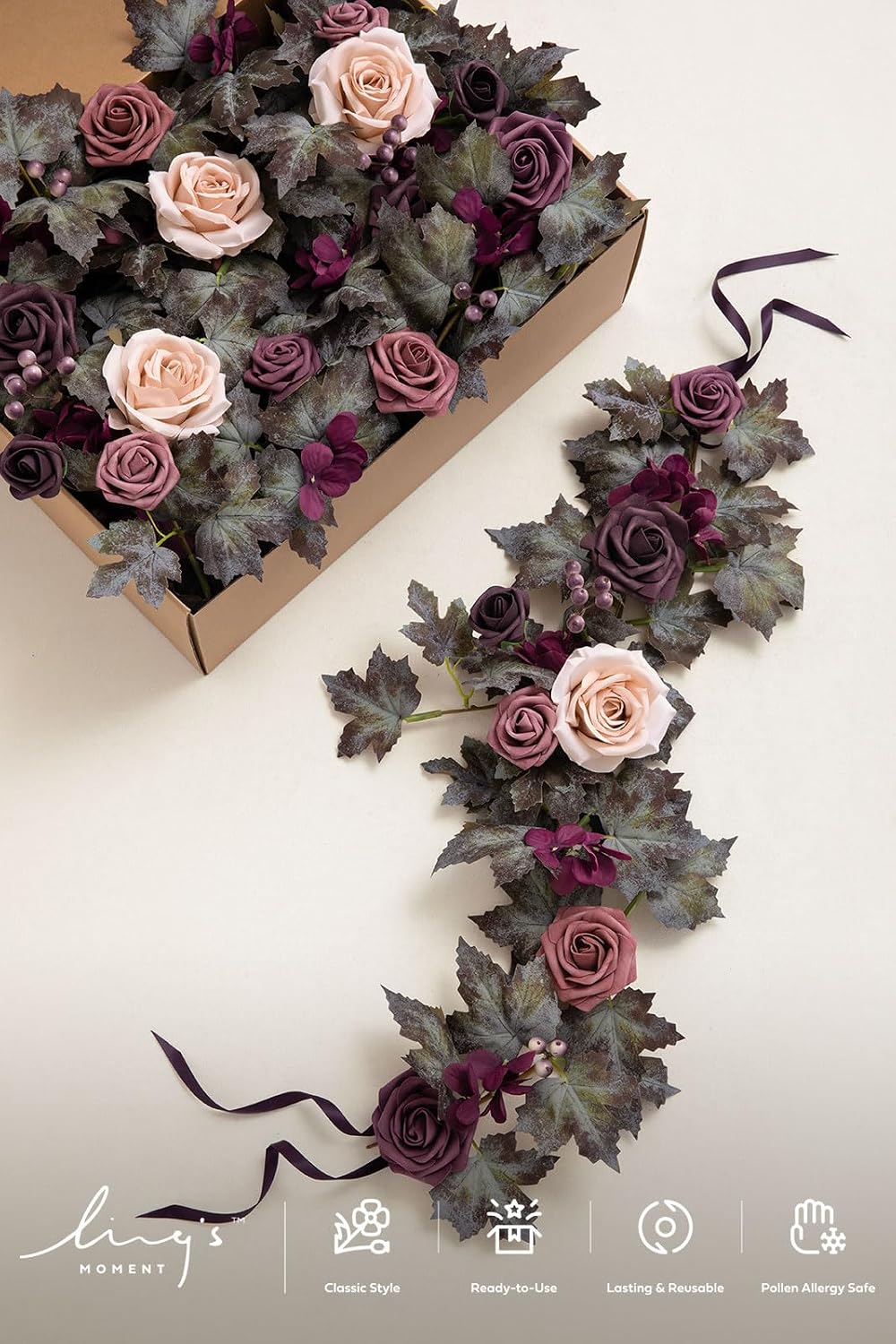 Ling's moment 6Pack 2ft Purple Artificial Flowers Garland Lantern Flower Centerpieces Wedding Aisle Decor Chair Flowers Arch Floral for Signs DIY Table Wall Window Cake Decoration Deep Plum