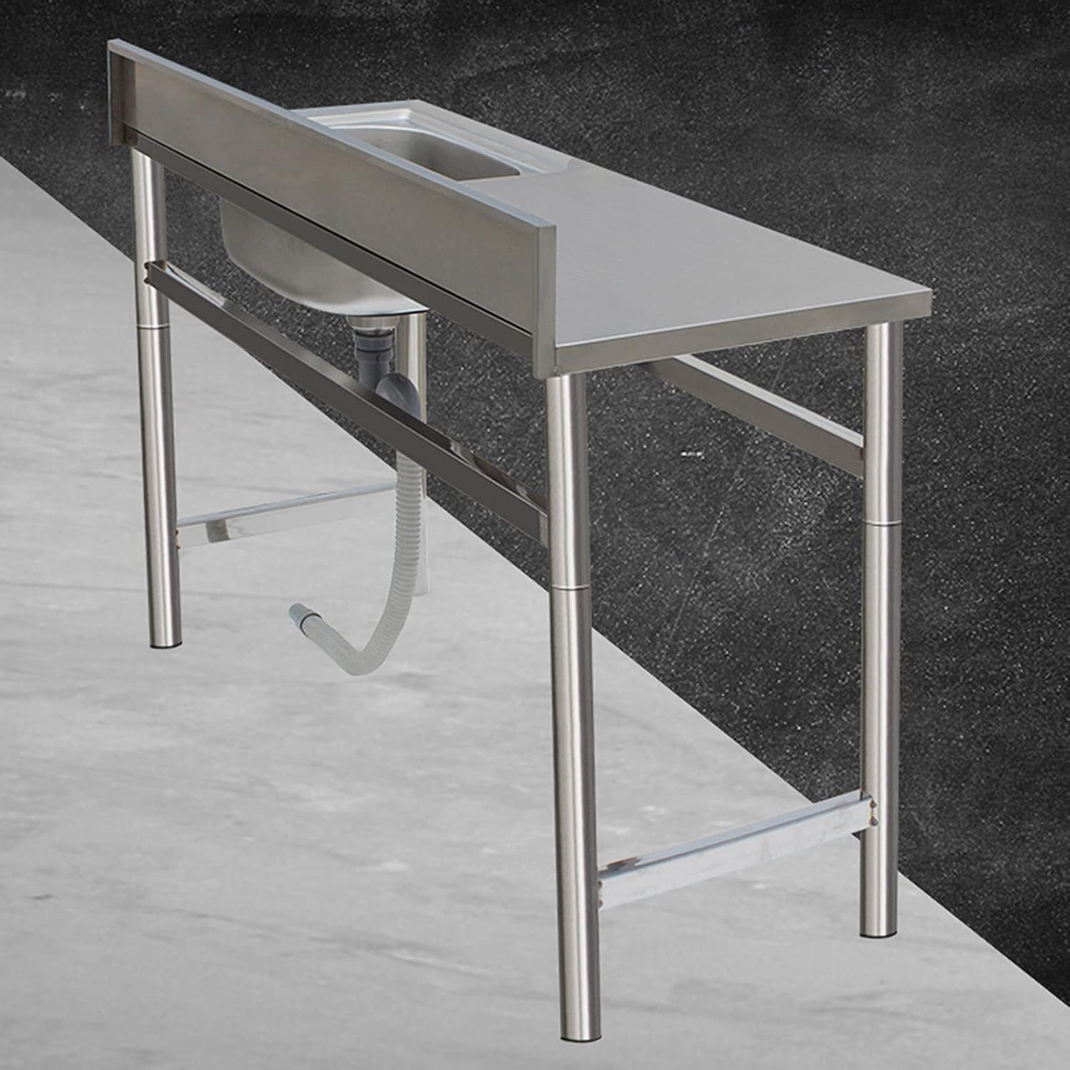 Free Standing Stainless-Steel Single Bowl Sink with Workbench, Commercial Restaurant Kitchen Sink Set with Faucet and Drainboard, Utility Washing Hand Basin