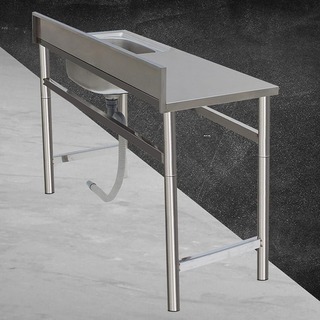 Free Standing Stainless-Steel Single Bowl Sink with Workbench, Commercial Restaurant Kitchen Sink Set with Faucet and Drainboard, Utility Washing Hand Basin
