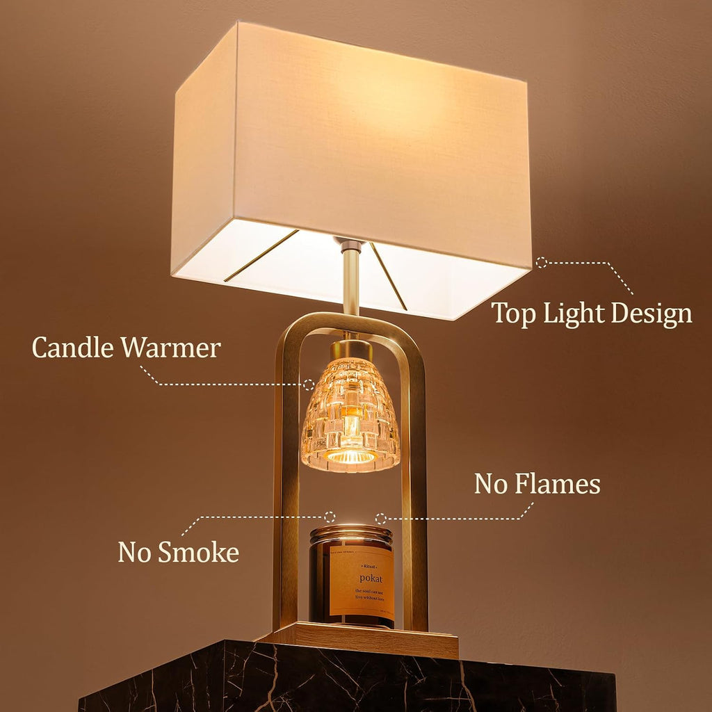 PoKat Electric Candle Warmer Lamps Gold, Lamp Candle Warmers with Timer Dimmer, Wax Light Warming Table Lamps Set of 2 for Jar Candles, Modern Bedside Lamp for Home Decor Living Room, Bulb Included