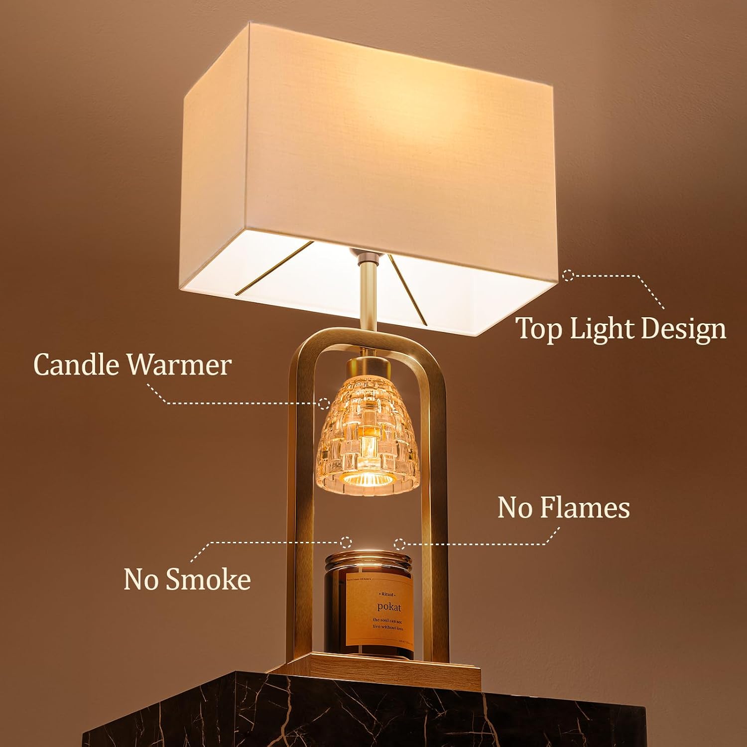 PoKat Electric Candle Warmer Lamps Gold, Lamp Candle Warmers with Timer Dimmer, Wax Light Warming Table Lamps Set of 2 for Jar Candles, Modern Bedside Lamp for Home Decor Living Room, Bulb Included