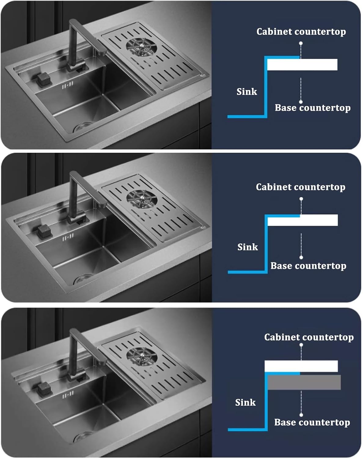 Black Hidden Sink with Lid Bar Sink with Cup Washer Kitchen Single Bowl Sink 304 Stainless Steel Sink Foldable Faucet (