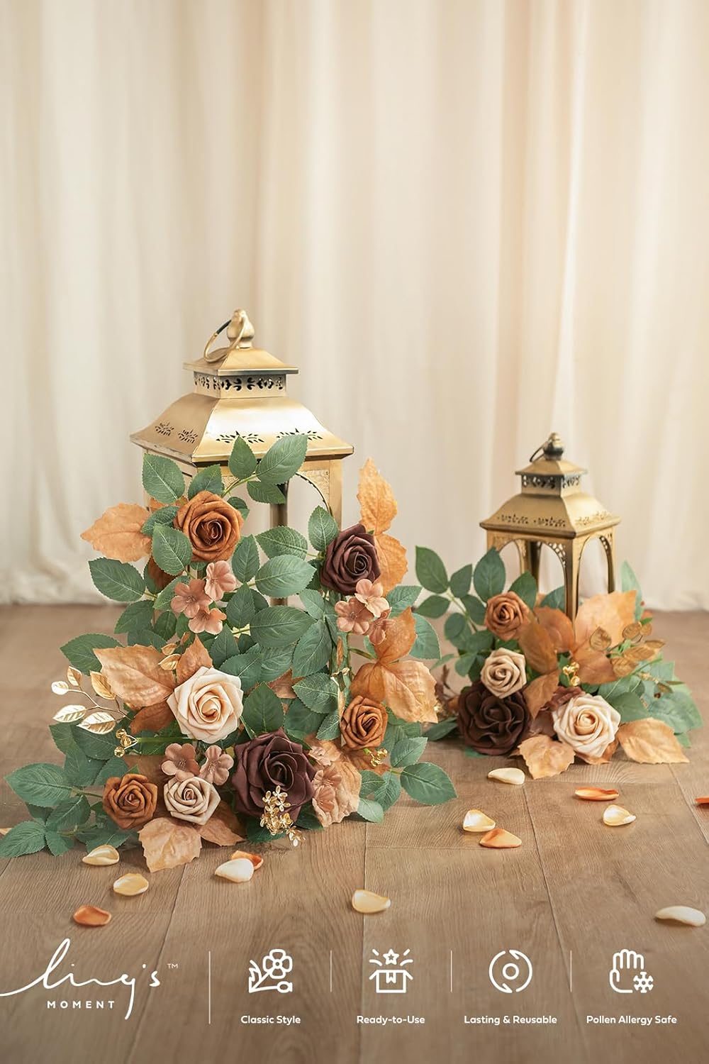Ling's moment 6Pack 2ft Artificial Flowers Garland Walnut Brown Lantern Flower Centerpieces Sepia Wedding Aisle Decor Chair Flowers Arch Floral for Signs DIY Table Wall Window Cake Decoration
