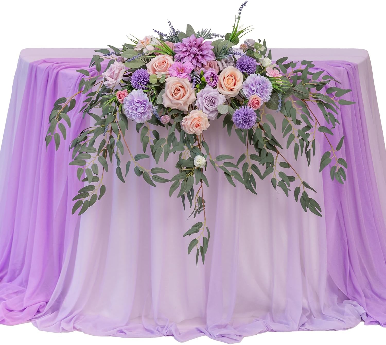 TINGE TIME Artificial Sweetheart Flower Swag with Tablecloth and Table Runner, Pack of 3 Floral Arrangement for Wedding Sweetheart Table Centerpiece Decoration (Violet & Misty Rose)