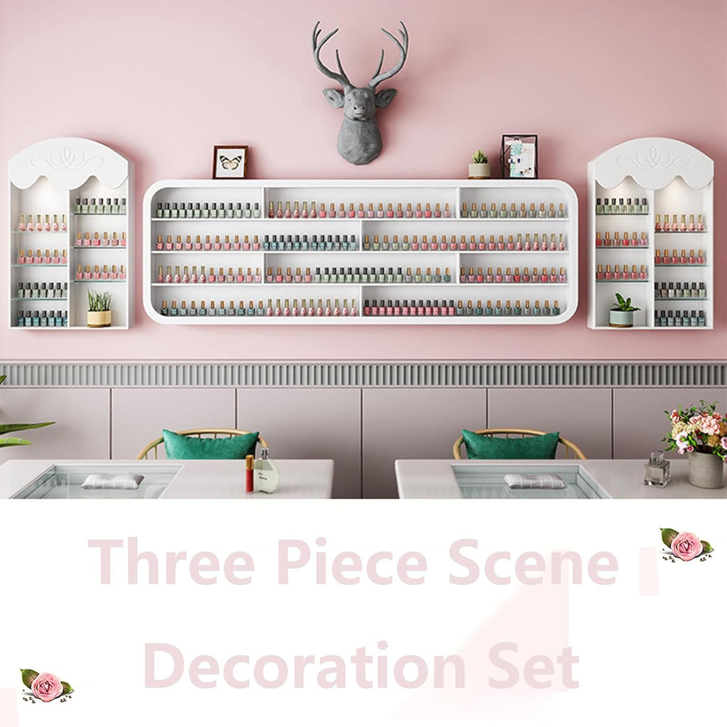 Hanging Wall Nail Polish Organizer, Floating Shelves for Salon Beauty and Manicure Shop, Wooden Nail Polish Display Rack Perfume Rack, White,C
