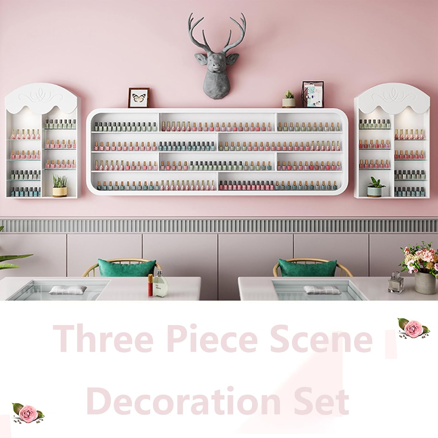 Hanging Wall Nail Polish Organizer, Floating Shelves for Salon Beauty and Manicure Shop, Wooden Nail Polish Display Rack Perfume Rack, White,C