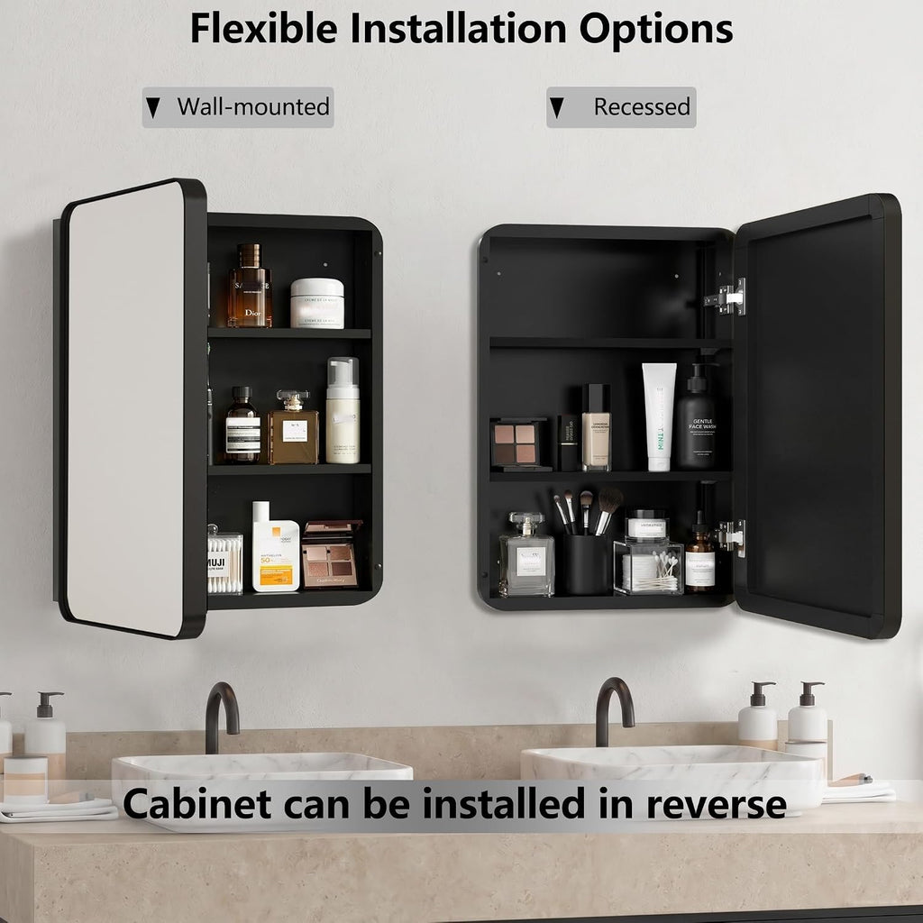 Bathroom Medicine Cabinet with 16'x20' Stainless Steel Framed Mirror,Recessed or Surface Mounted Bathroom Mirror Cabinet,Storage Cabinetfor Bathrooms, Guest Rooms, Apartments, Farmhouse Decor