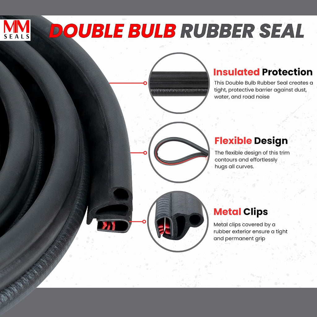 Black Door Rubber Seal Large Grip Range 61/64' Bulb Height x 17/64 Grip Range x 43/64' U Height (50 Feet)