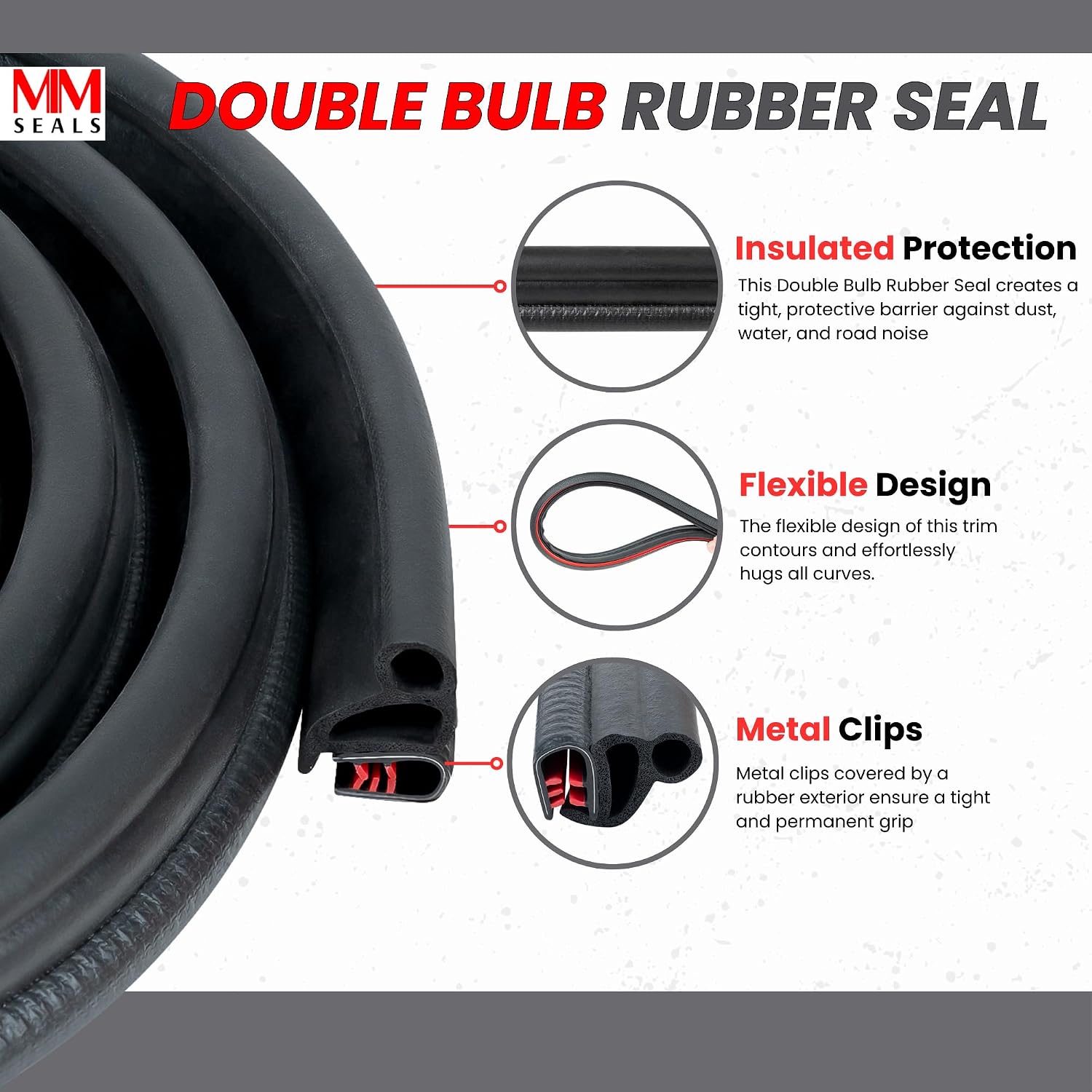 Black Door Rubber Seal Large Grip Range 61/64' Bulb Height x 17/64 Grip Range x 43/64' U Height (50 Feet)