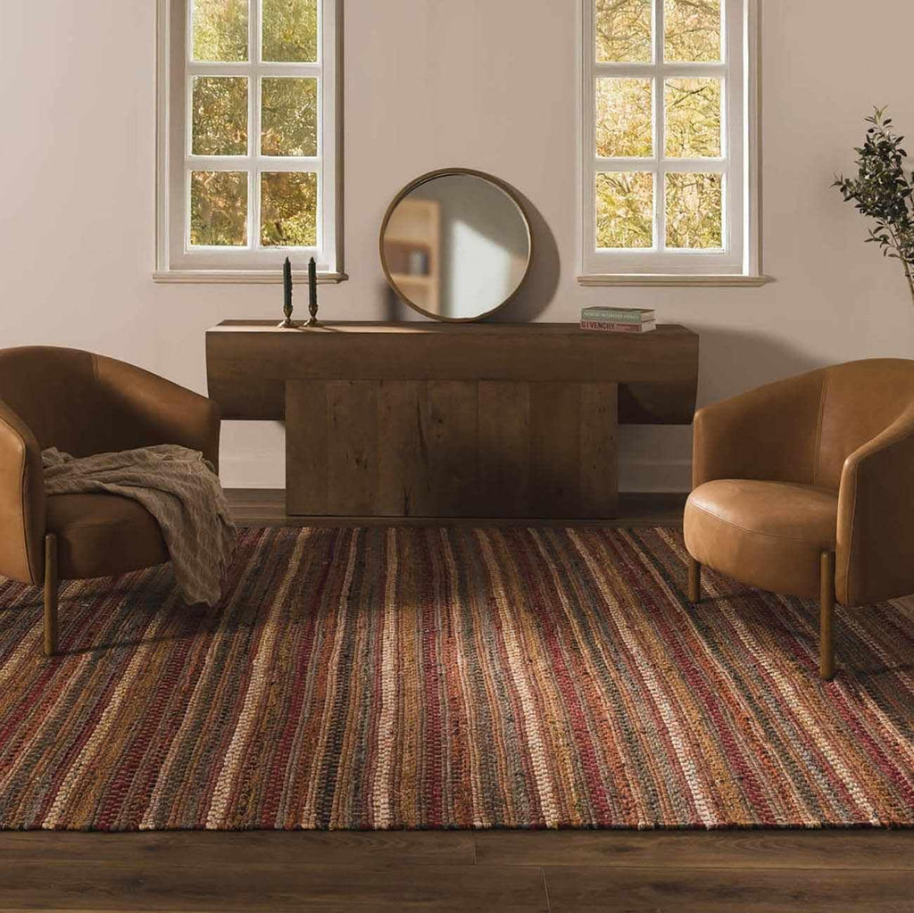 BoutiqueRugs Indigo Striped Transitional Cotton 5x7 Area Rug Hand Woven Tan Rust Olive Mustard Charcoal Ivory Bohemian Brenda Living Room Bedroom Dining Room Home Office Apartment Stain Resistant