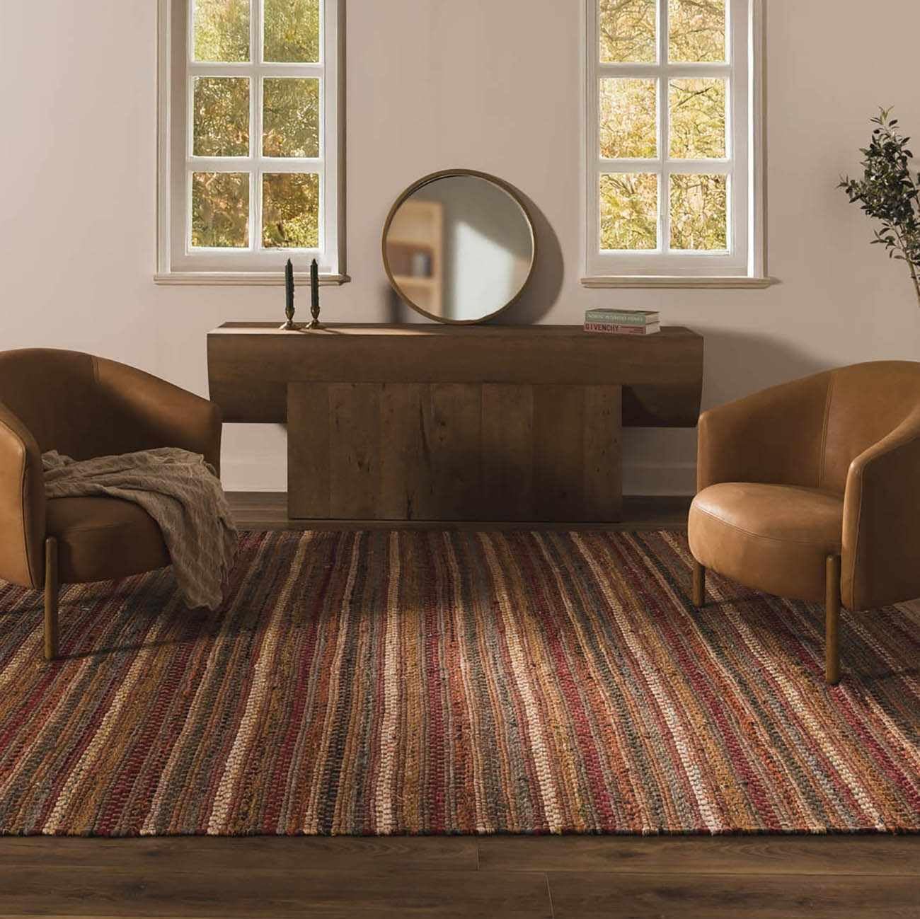 BoutiqueRugs Indigo Striped Transitional Cotton 5x7 Area Rug Hand Woven Tan Rust Olive Mustard Charcoal Ivory Bohemian Brenda Living Room Bedroom Dining Room Home Office Apartment Stain Resistant