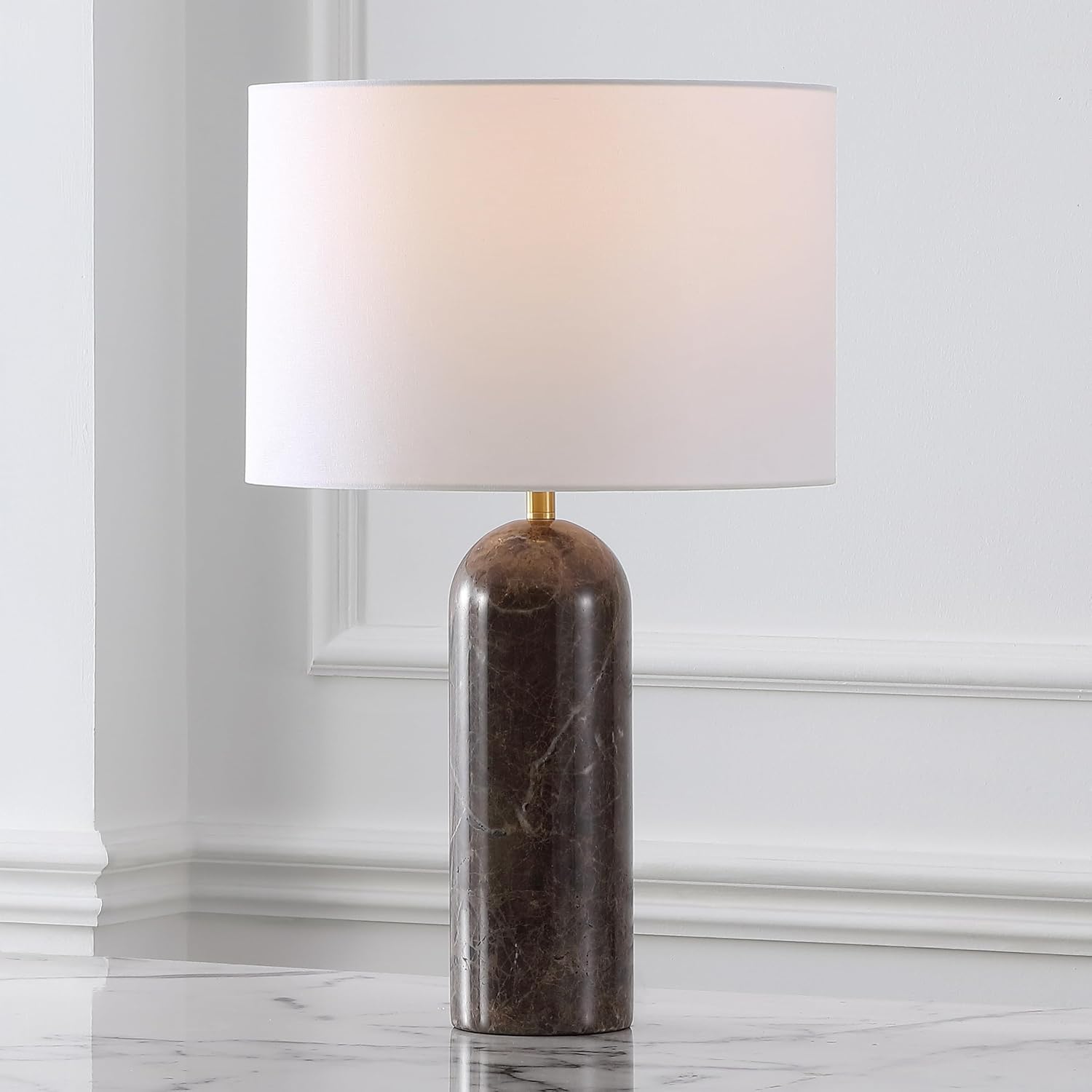 SAFAVIEH Couture Lighting Collection Kayabelle Dark Brown/White Marble 27-inch Dimmable Table Lamp for Bedroom Living Room Home Office Desk Nightstand (LED Bulb Included)