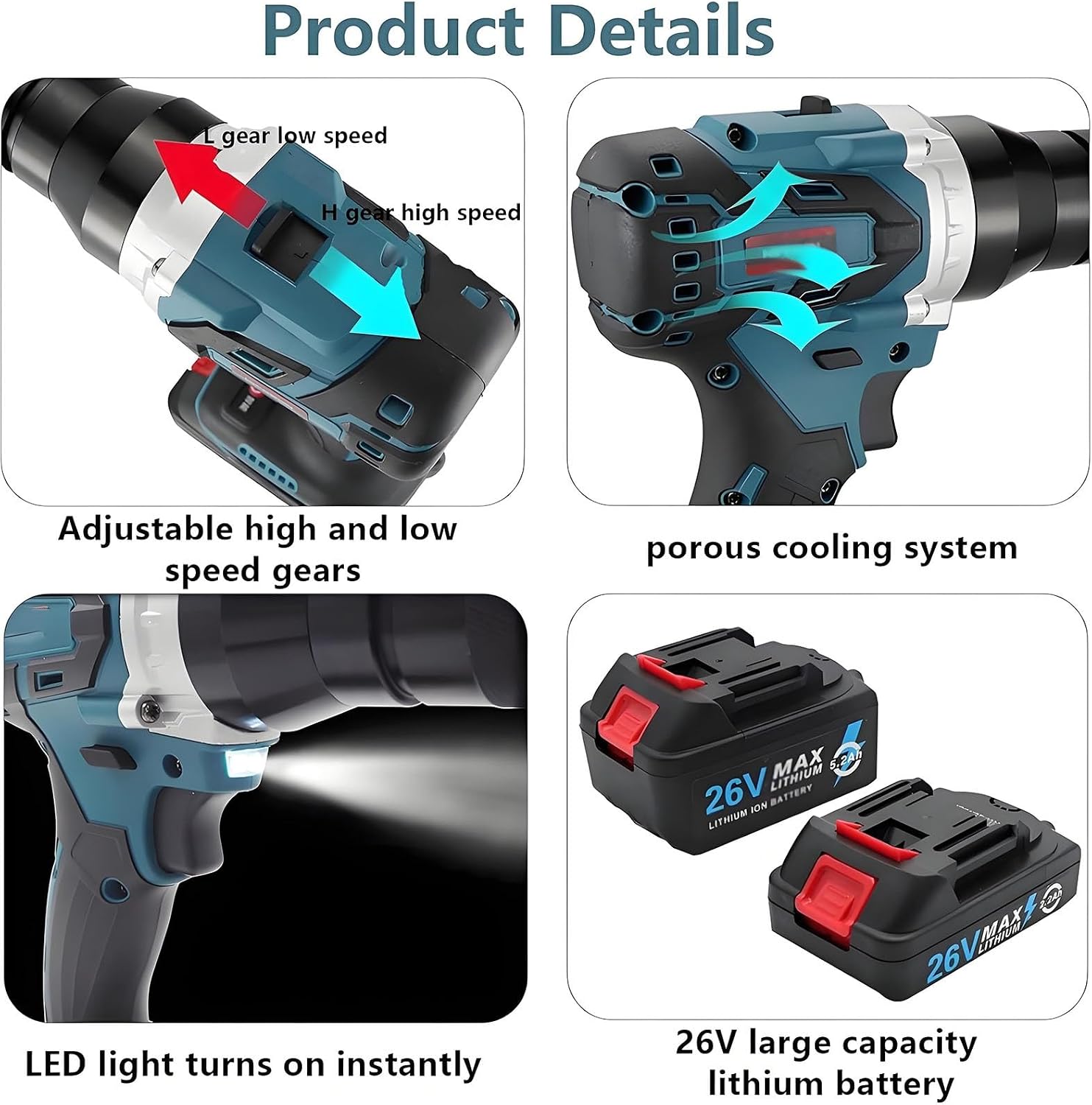 Portable Cordless Rivet Nut Tool, 5200mAh Battery Nutsert Gun with M3 M4 M5 M6 M8 M10 M12 Heads, Professional Pop Rivet Insert Installation Tool(1x5200mah)