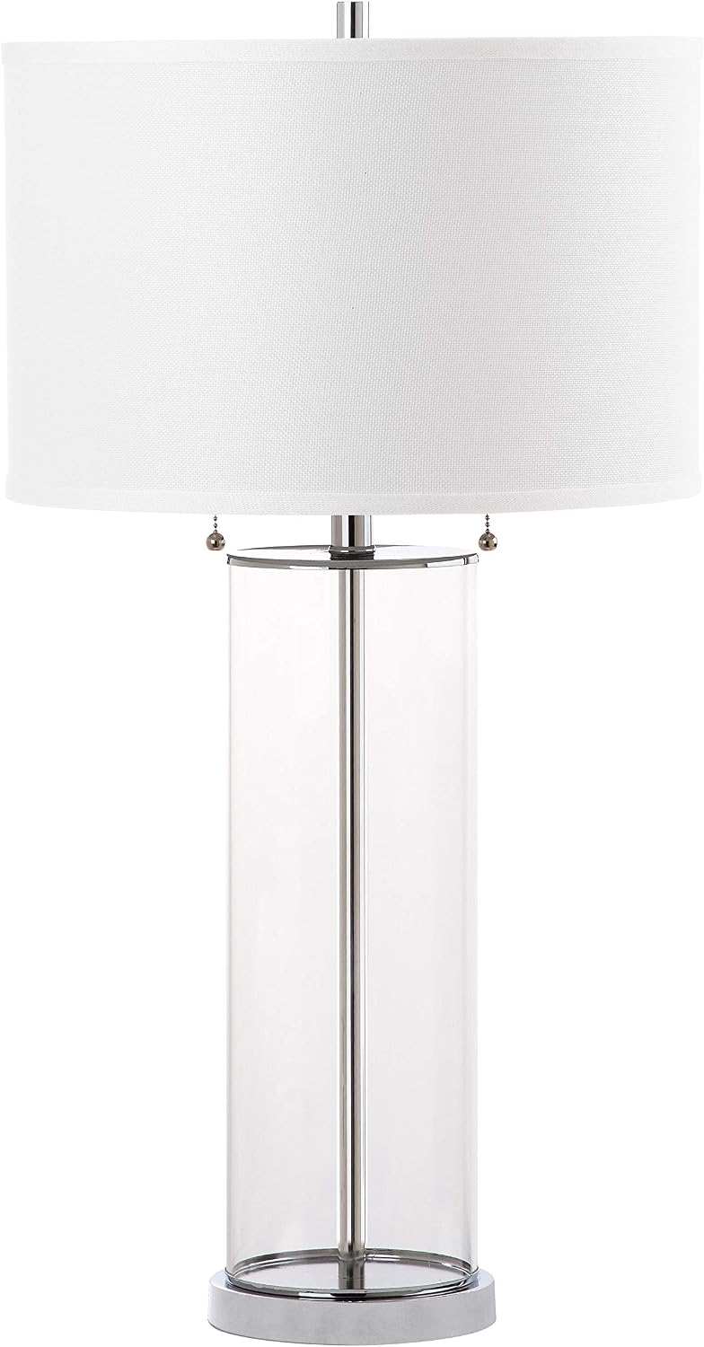 SAFAVIEH Lighting Collection Velma Modern Contemporary Clear Glass Pull Chain 31-inch Bedroom Living Room Home Office Desk Nightstand Table Lamp (LED Bulbs Included)