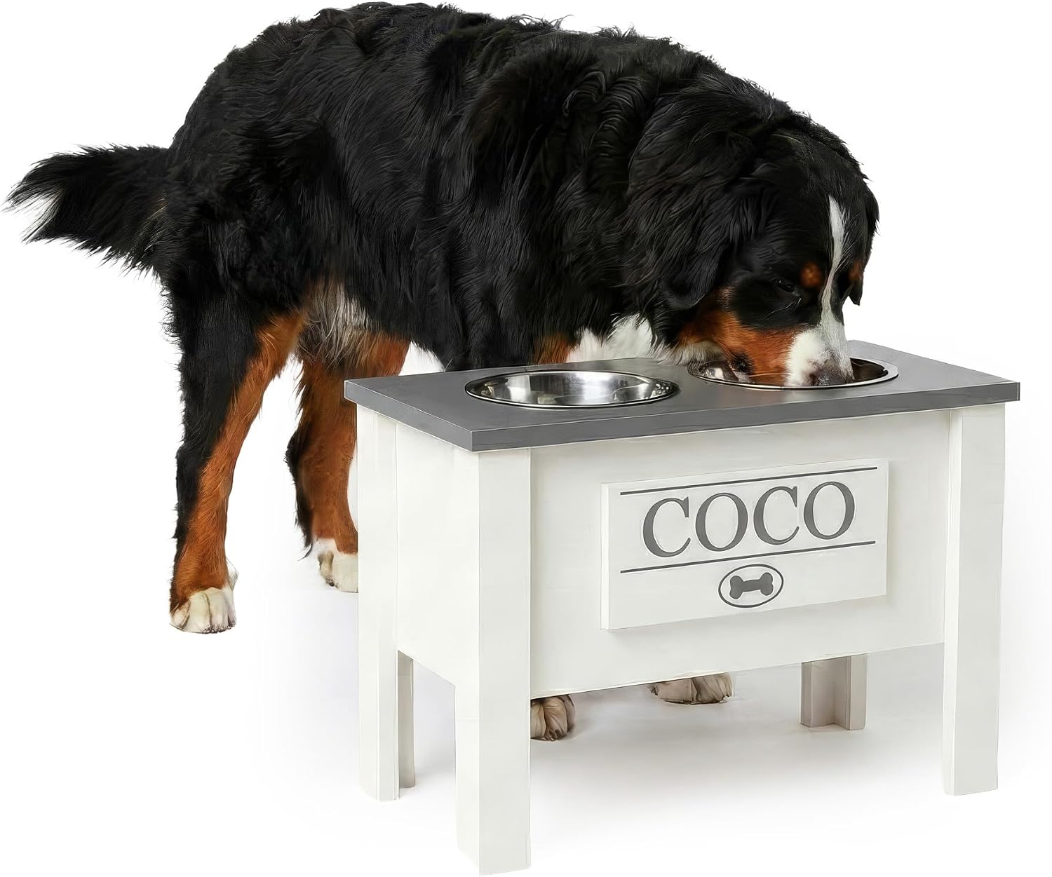 GTW Elevated Dog Bowl Stand for Large Dogs - Customized Feeding Station with Storage & Stainless Steel Bowls (X-Large, Grey)