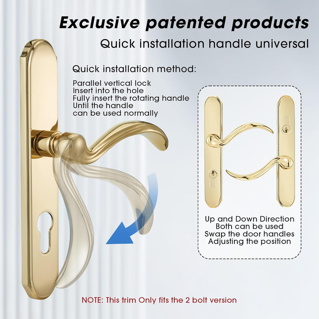 MaxxGeek Storm Door Handle Accessory Set fit Pella Storm Door Handle Replacement Part, with Key and Lock Cylinder (Polished Gold)