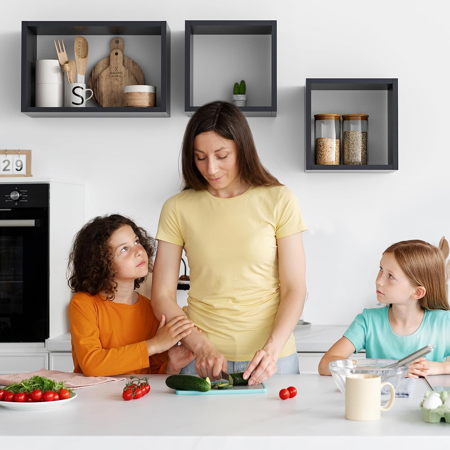 Kaboon Wall Mount Shelf Set of 3, Floating Cube Shelves for Space Discovery Home and Commercial Use, Large Size Shelves Set, Black