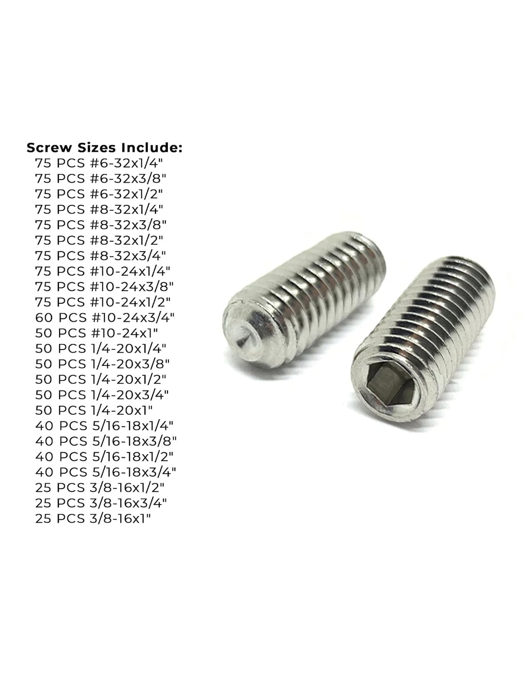 Stainless Steel Cup Point Allen Socket Set Screw Coarse Thread Assortment - 1396 Pieces