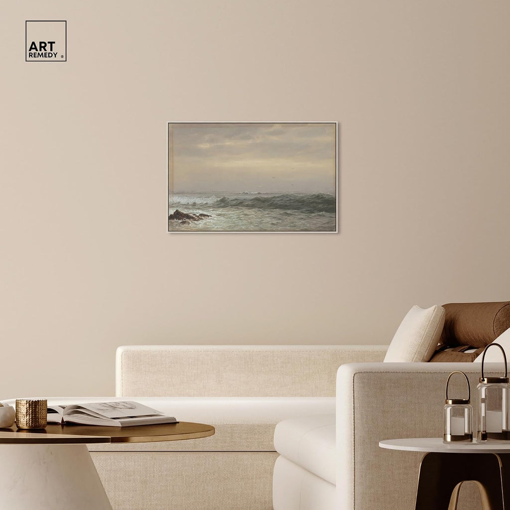 Art Remedy Rocks and Breaking Waves Canvas Coastal Classic Art, Silver Frame, 36' x 24'