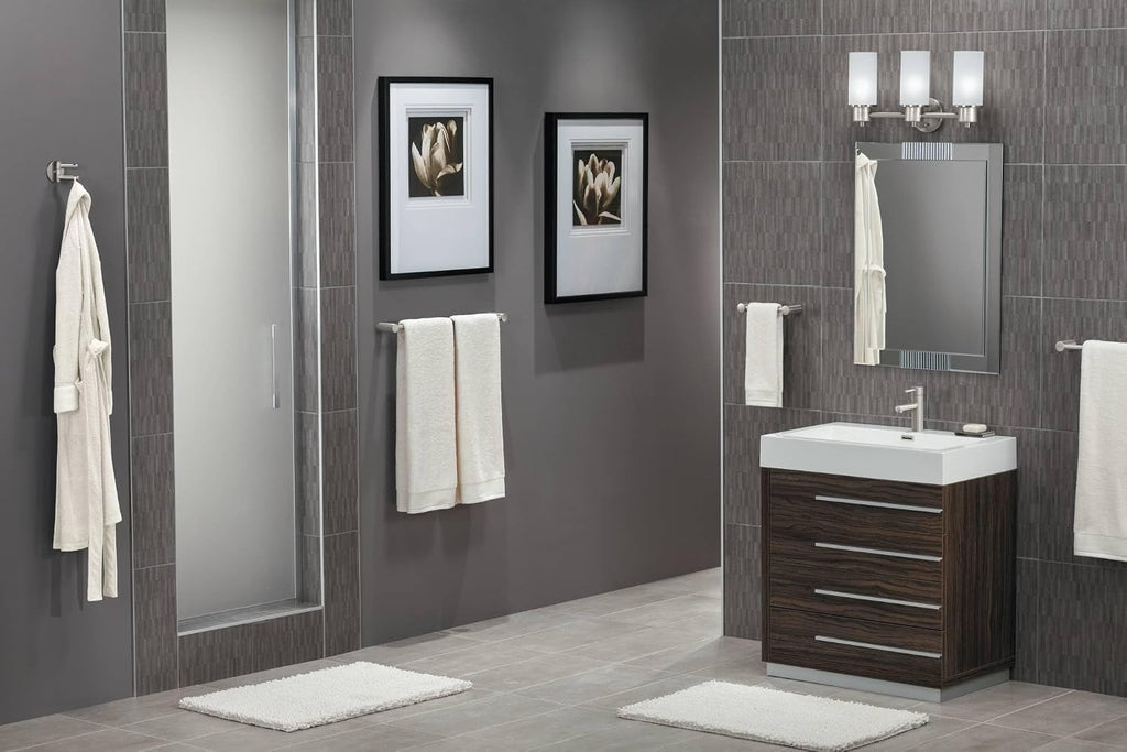 Moen Align Brushed Nickel Accessories Bundle Featuring Modern 24inch Bathroom Towel Bar, Robe Hook, Wall Mounted Double Post Pivoting Toilet Paper Holder, and 9inch Hand-Towel Bar