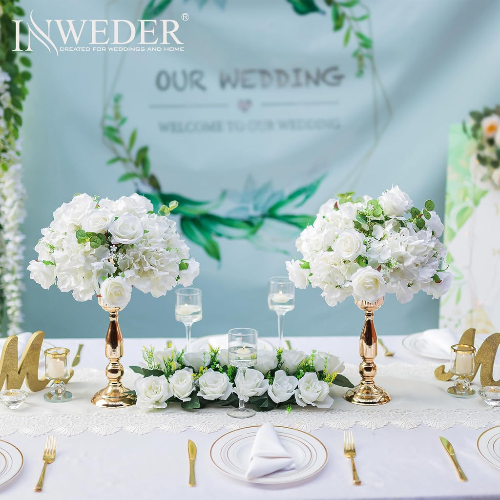 White Flowers Balls for Centerpieces: 10 PCS 14.2' Diam Flower Centerpieces for Tables in Wedding Reception Decorations Arrangement for Party Celebration Planners