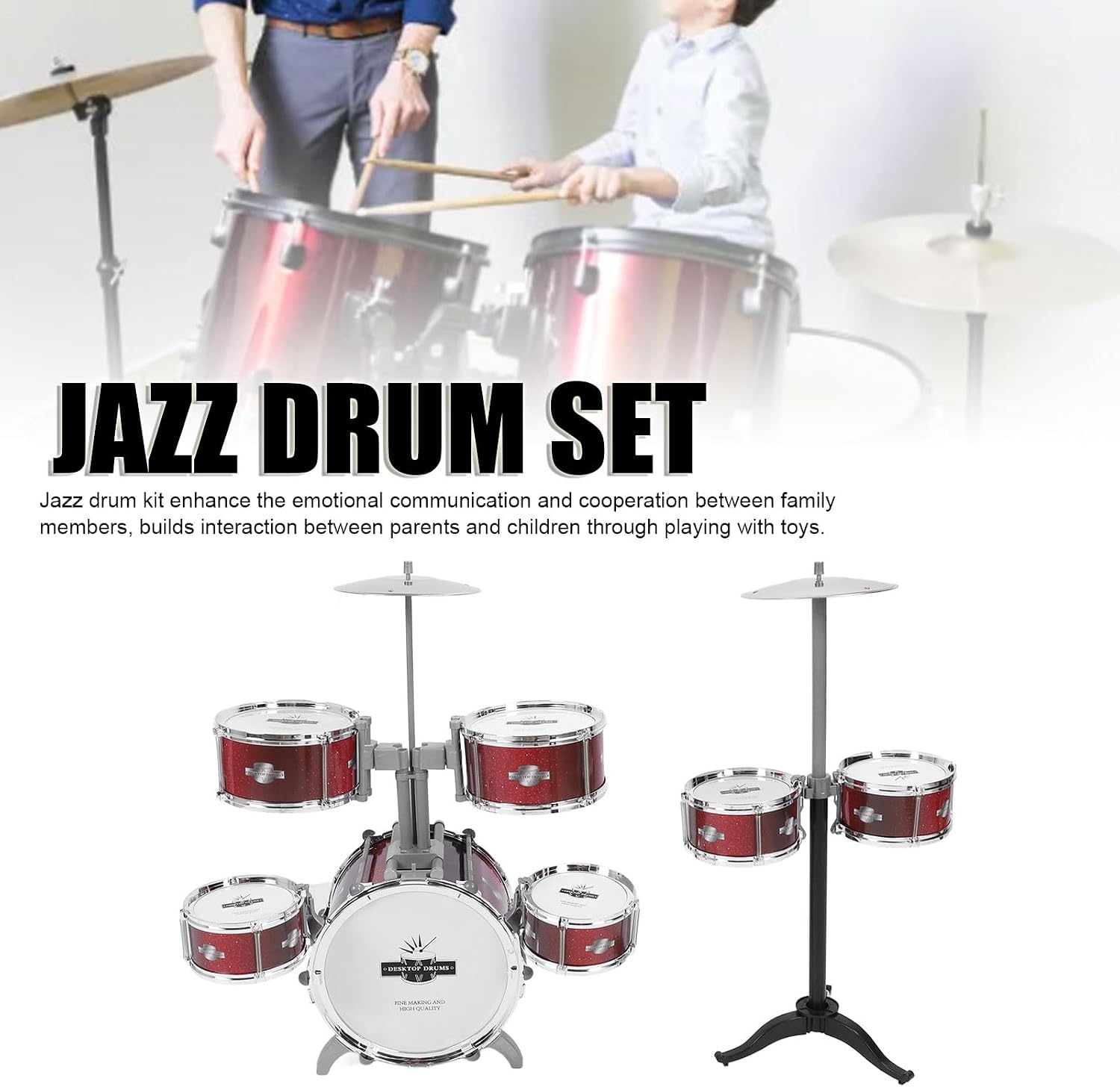 TOPINCN Kids Drum Set for Toddlers, Simulation Jazz Drum Set Musical Instrument Toy for Parent Children Interaction, Plastic Rock Jazz Drum Percussion Beginner Kit for Girls Boys