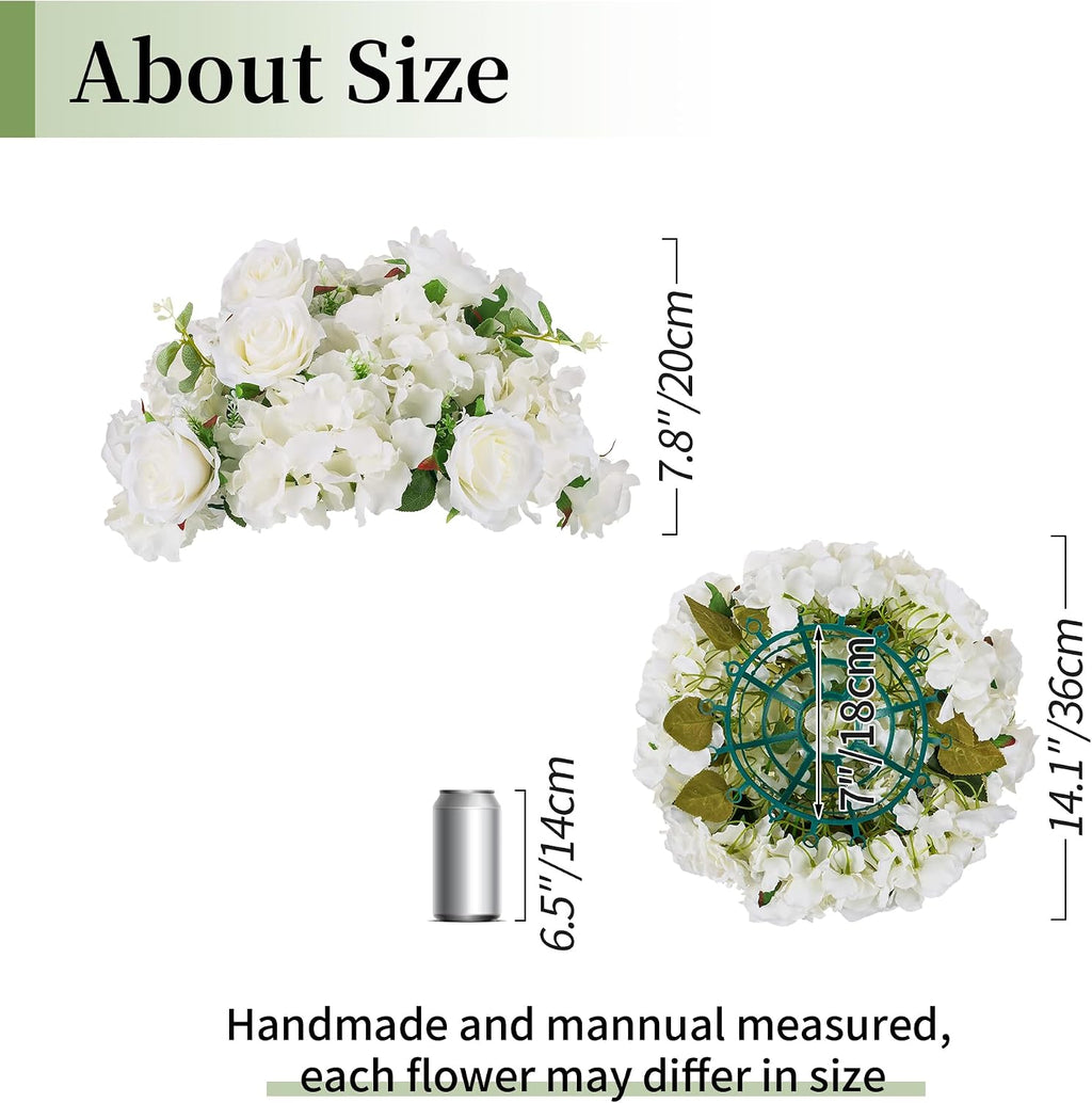 BLOSMON Artificial Flower Balls Wedding Centerpieces 6 Pcs 14.2' Large White Fake Flowers Rose Hydrangea Ball Arrangement Center Pieces for Table Silk Floral Bouquet for Wedding Party Home Decor