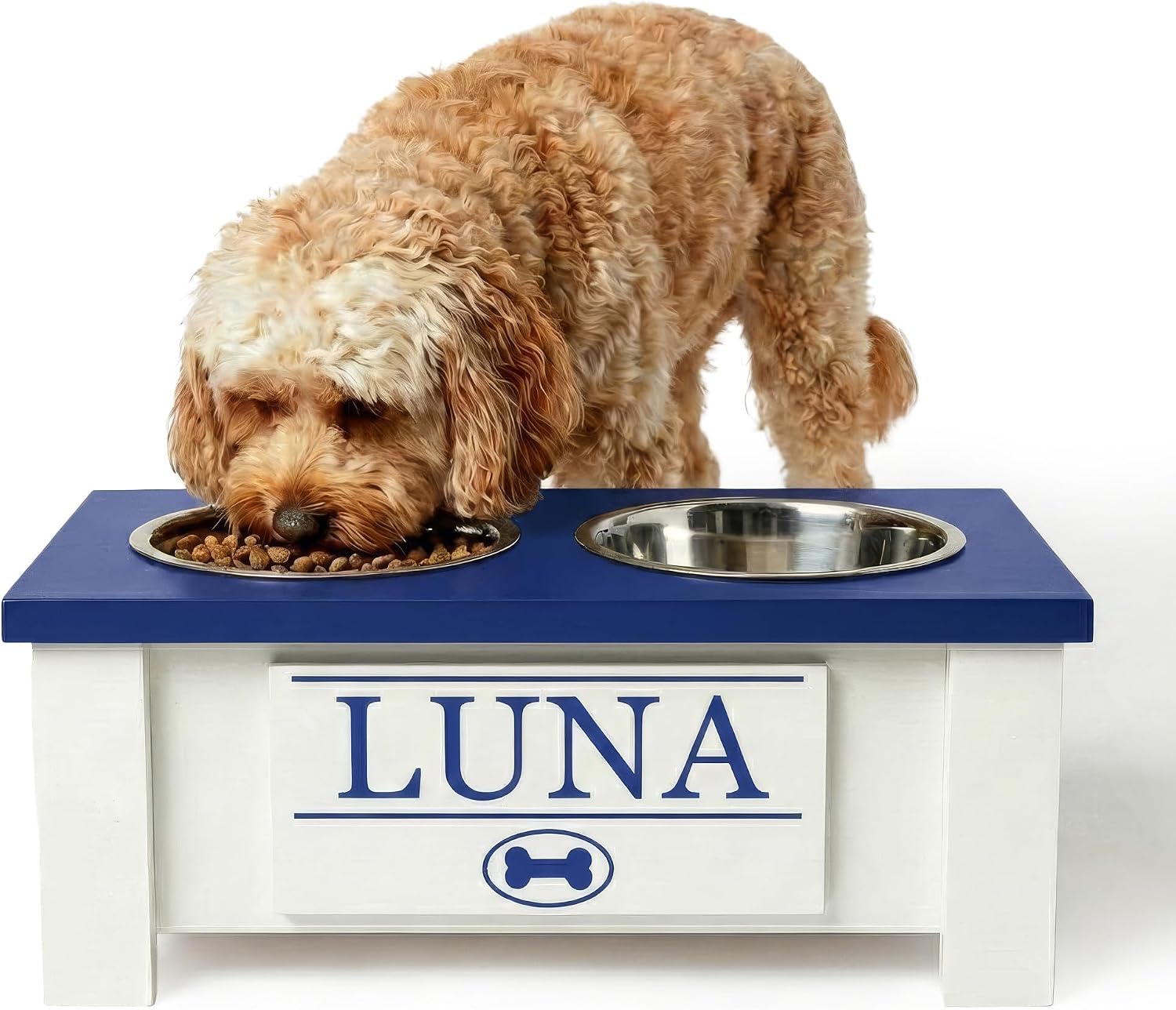 GTW Elevated Dog Bowl Stand for Small Dogs - Customized Feeding Station with Storage & Stainless Steel Food Bowls (Small, Blue)