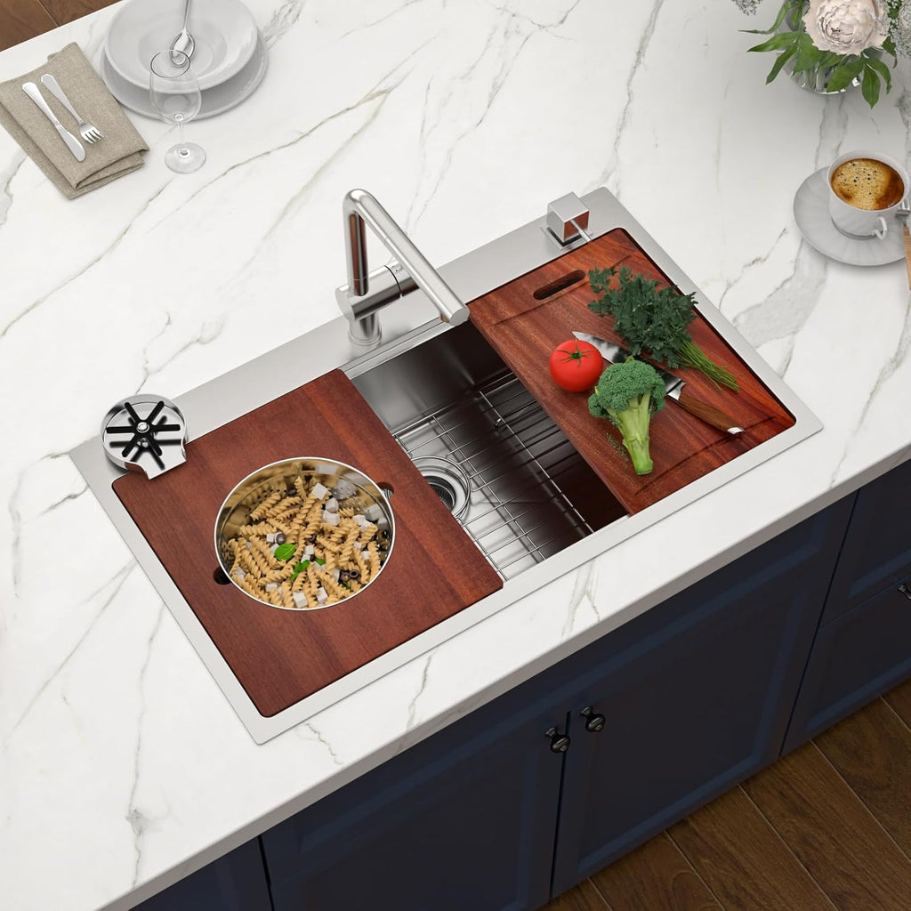 36 inch Drop in Kitchen Sink Workstation Large Kitchen Sink 16 Gauge Topmount Stainless Steel Over Counter Single bowl 36x22 sink Basin with Mixing Bowl