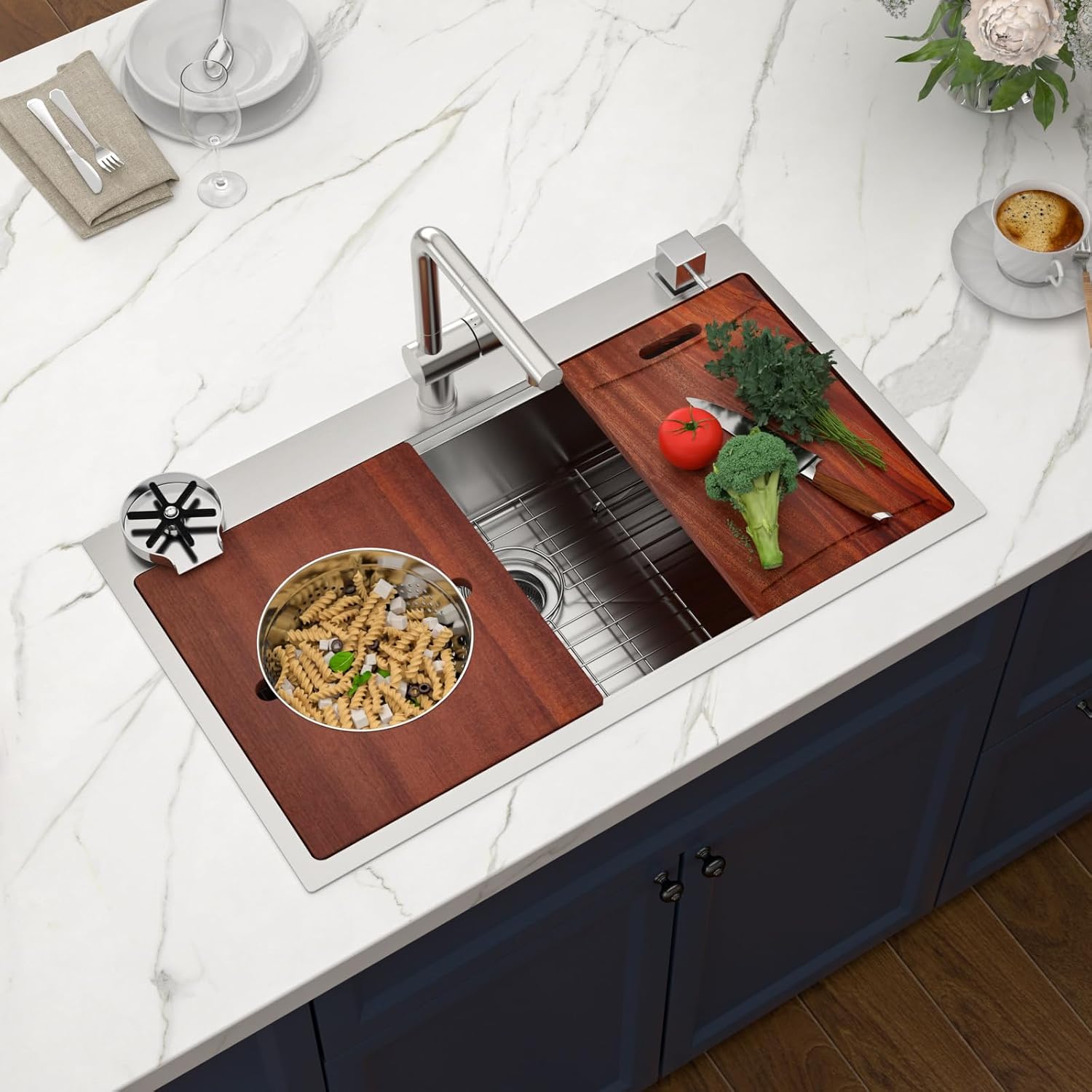 36 inch Drop in Kitchen Sink Workstation Large Kitchen Sink 16 Gauge Topmount Stainless Steel Over Counter Single bowl 36x22 sink Basin with Mixing Bowl