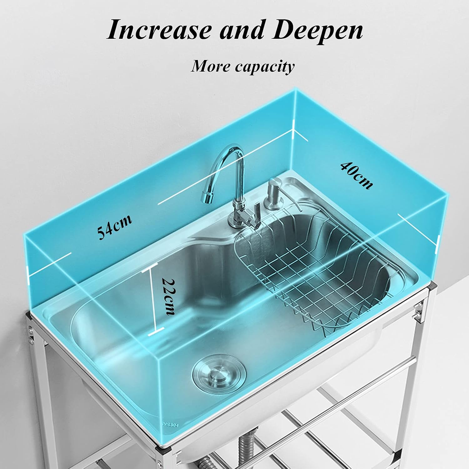 Free Standing Sink | Single Bowl Sink | 304 Stainless Steel Sink | 1 Compartment Commercial Kitchen Sink | Utility Prep Sinks | Laundry Tub | Indoor-Outdoor Protable