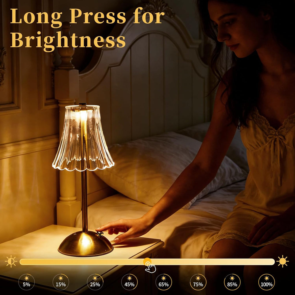 8 Pcs Cordless Table Lamp Gold Cordless Battery Operated Touch Table Lamps Rechargeable 3 Color Dimmable LED Portable Flower Lamp for Bedroom Living Room Kitchen Dining Outdoor
