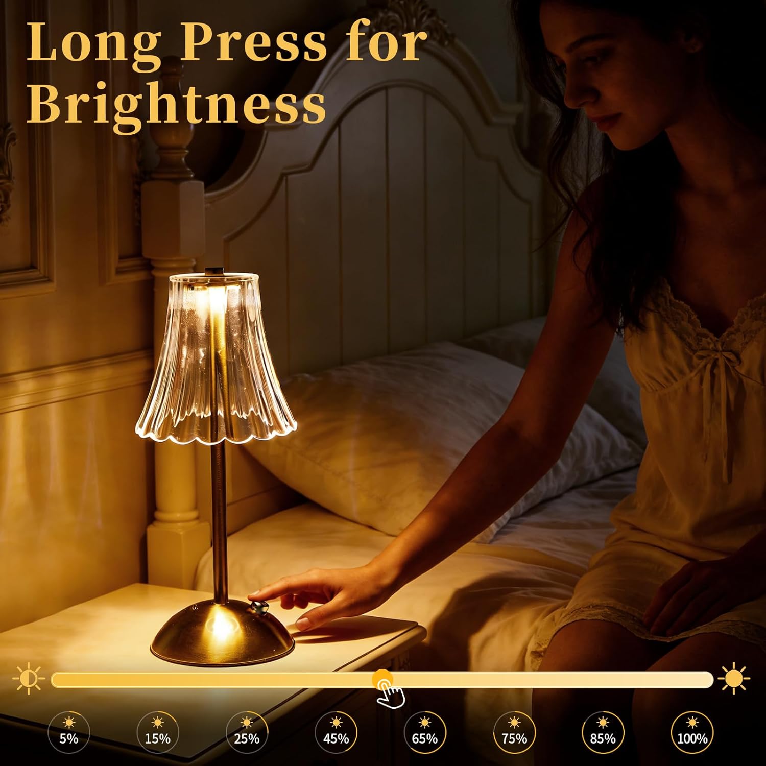 8 Pcs Cordless Table Lamp Gold Cordless Battery Operated Touch Table Lamps Rechargeable 3 Color Dimmable LED Portable Flower Lamp for Bedroom Living Room Kitchen Dining Outdoor