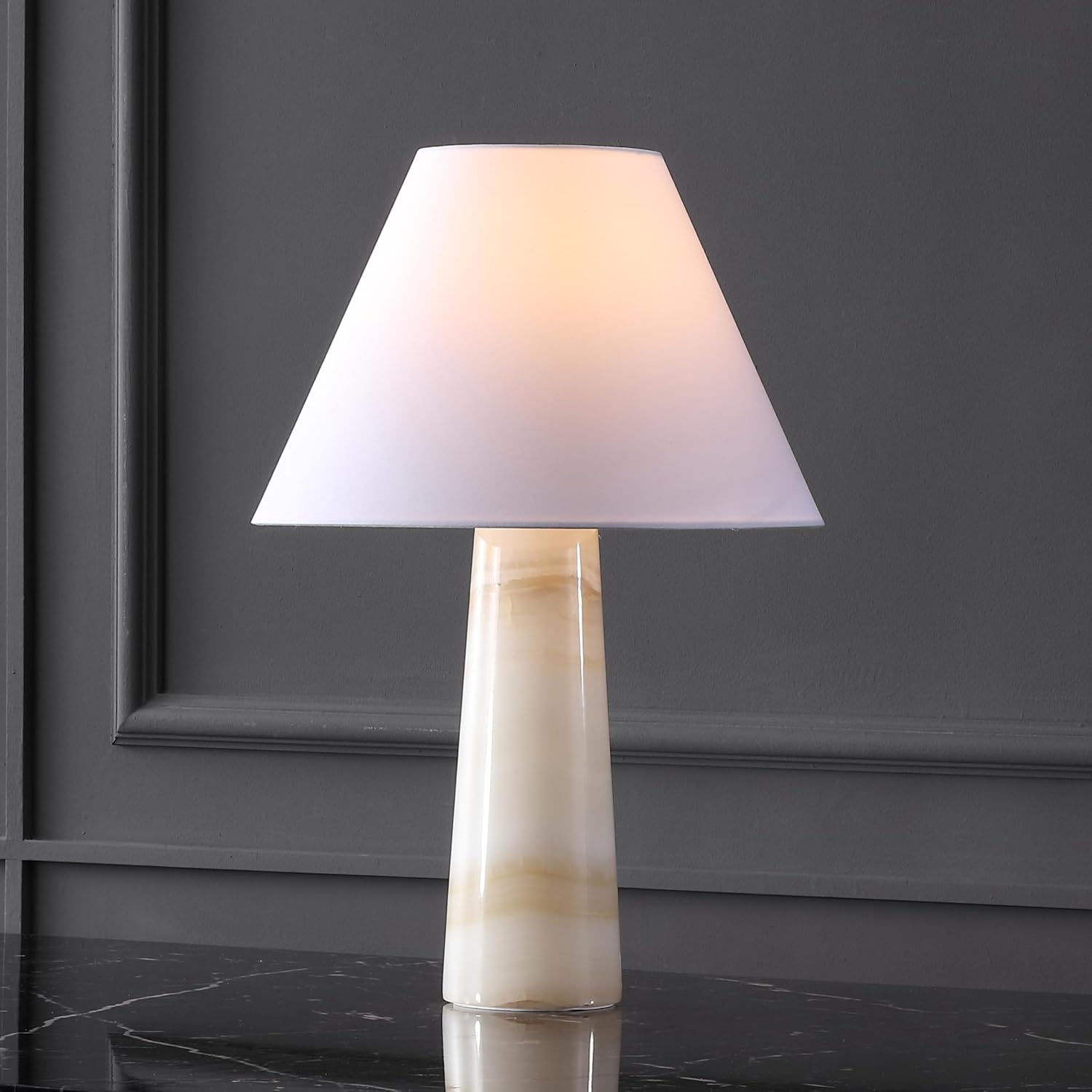 SAFAVIEH Couture Lighting Collection Jennarose Off-White/White Jade Stone 20-inch Dimmable Table Lamp for Bedroom Living Room Home Office Desk Nightstand (LED Bulb Included)