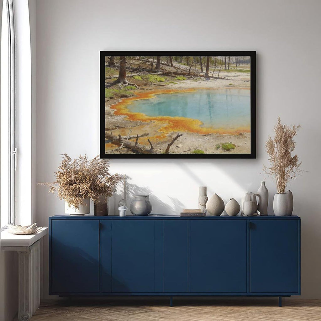 Colorful Hot Spring Pool Wall Art Canvas Print, Pastel Mineral Water Landscape Painting, Modern Nature Decor for Living Room Bedroom Office 24x36in