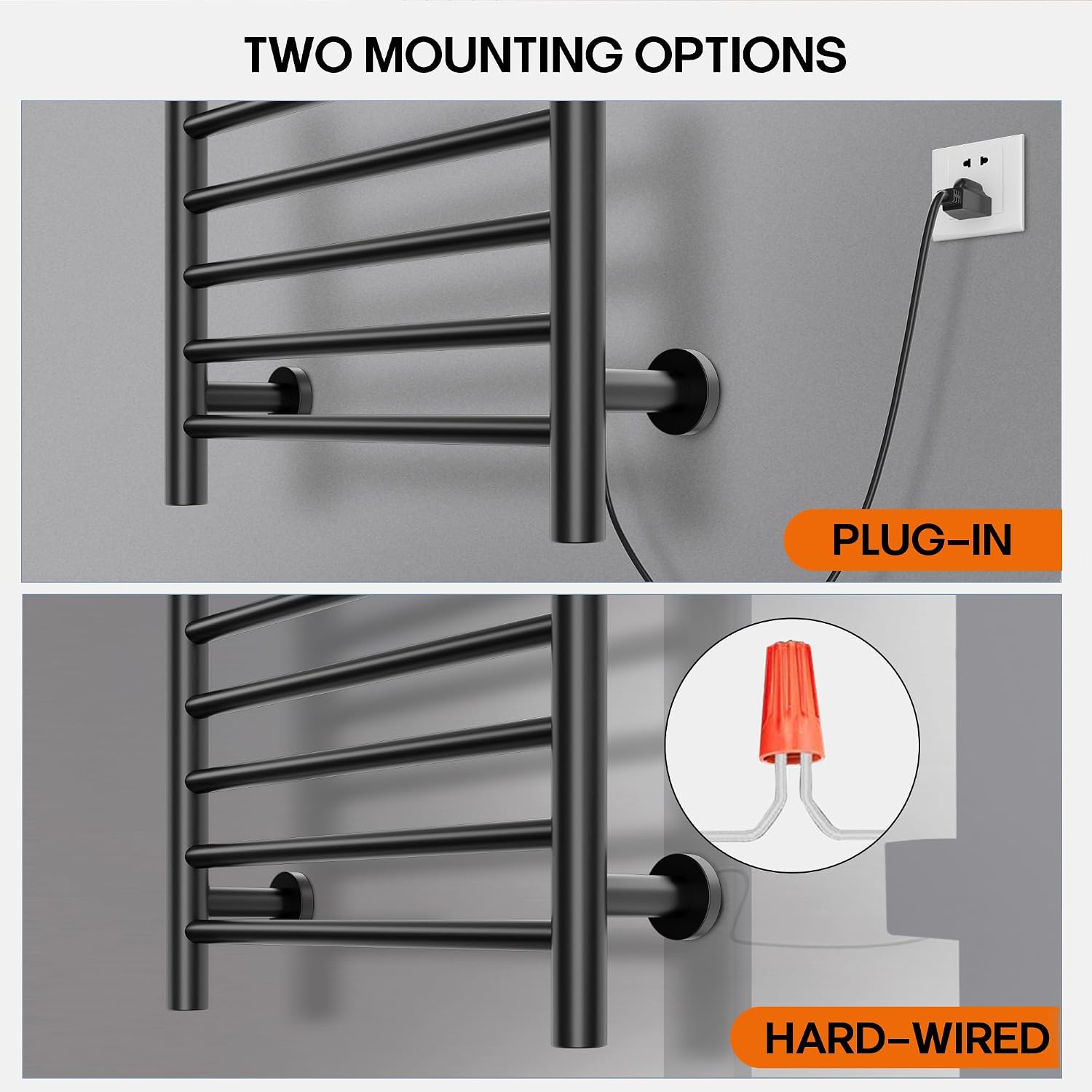 Paraheeter Poloma 45.3'(L) x 19.5'(W) Wall Mounted Towel Warmer, Heated Towel Racks for Bathroom, Towel Dryer Heater, 16-Bars Black, CSA Certified
