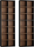FOTOSOK 71'' Tall Bookshelf Set of 2, 7 Tier Large Bookshelf with Adjustable Shelves, Wide Bookcases and Bookshelf, DVD/CD Media Tower Storage, Cube Book Shelf Display Shelf Cabinet, Black/Brown