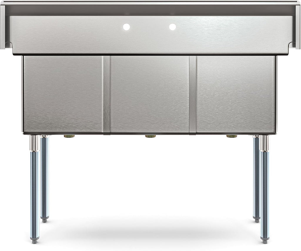 KoolMore 51 in. Three Compartment 18-Gauge Stainless-Steel NSF Commercial Kitchen Sink, Bowl Size 15x15x14, with Three Basins and Pre-Drilled Faucet Holes for Restaurants and Cafes (KM-SC151514-N3)