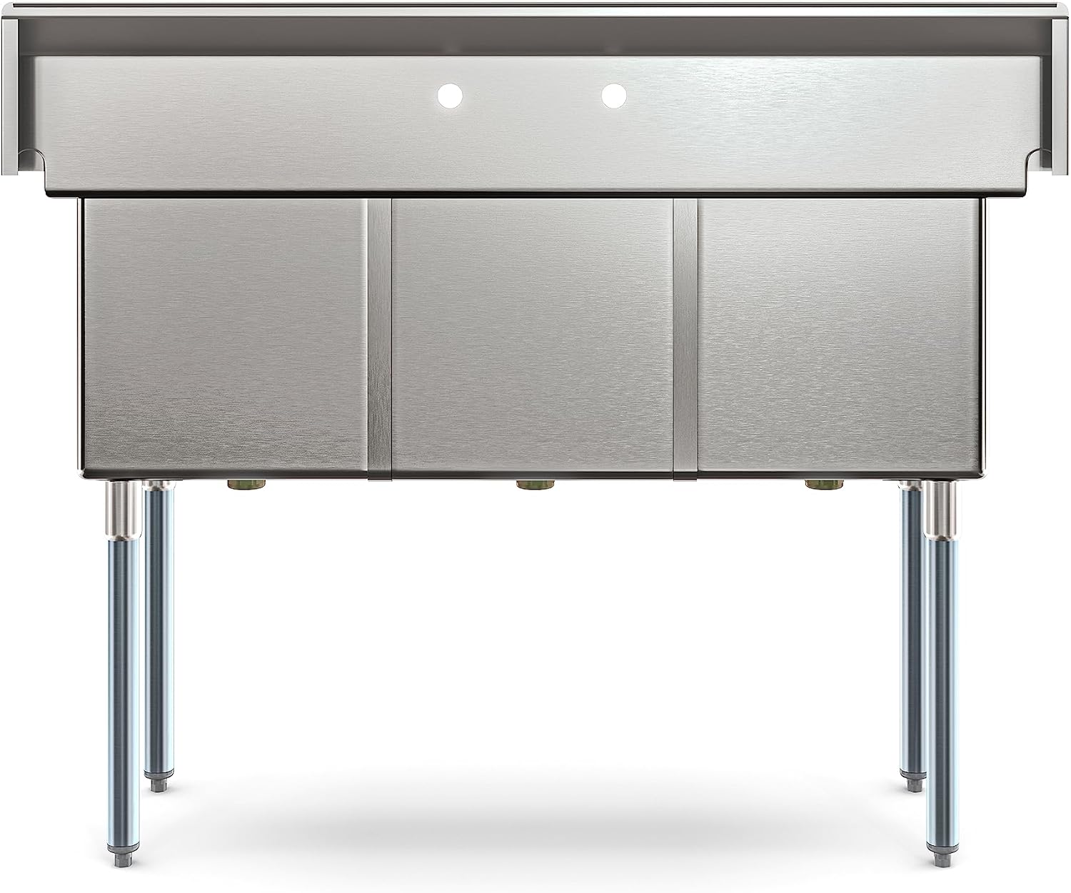 KoolMore 51 in. Three Compartment 18-Gauge Stainless-Steel NSF Commercial Kitchen Sink, Bowl Size 15x15x14, with Three Basins and Pre-Drilled Faucet Holes for Restaurants and Cafes (KM-SC151514-N3)