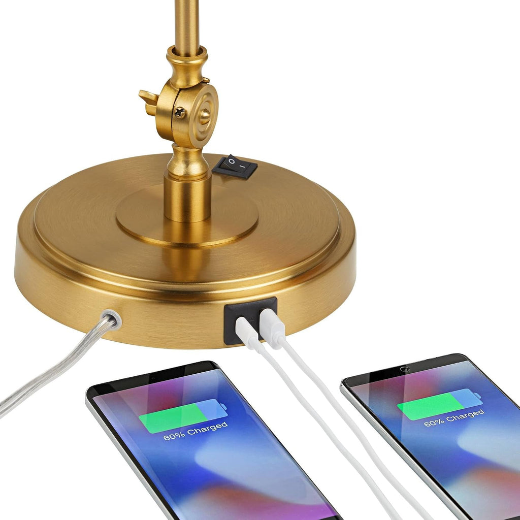 360 Lighting Wray 26 3/4' High Modern Desk Lamp with USB Charging Ports A+C Warm Brass Gold Metal Adjustable Arm Head for Bedroom Living Room House Bedside Home Office Reading Family