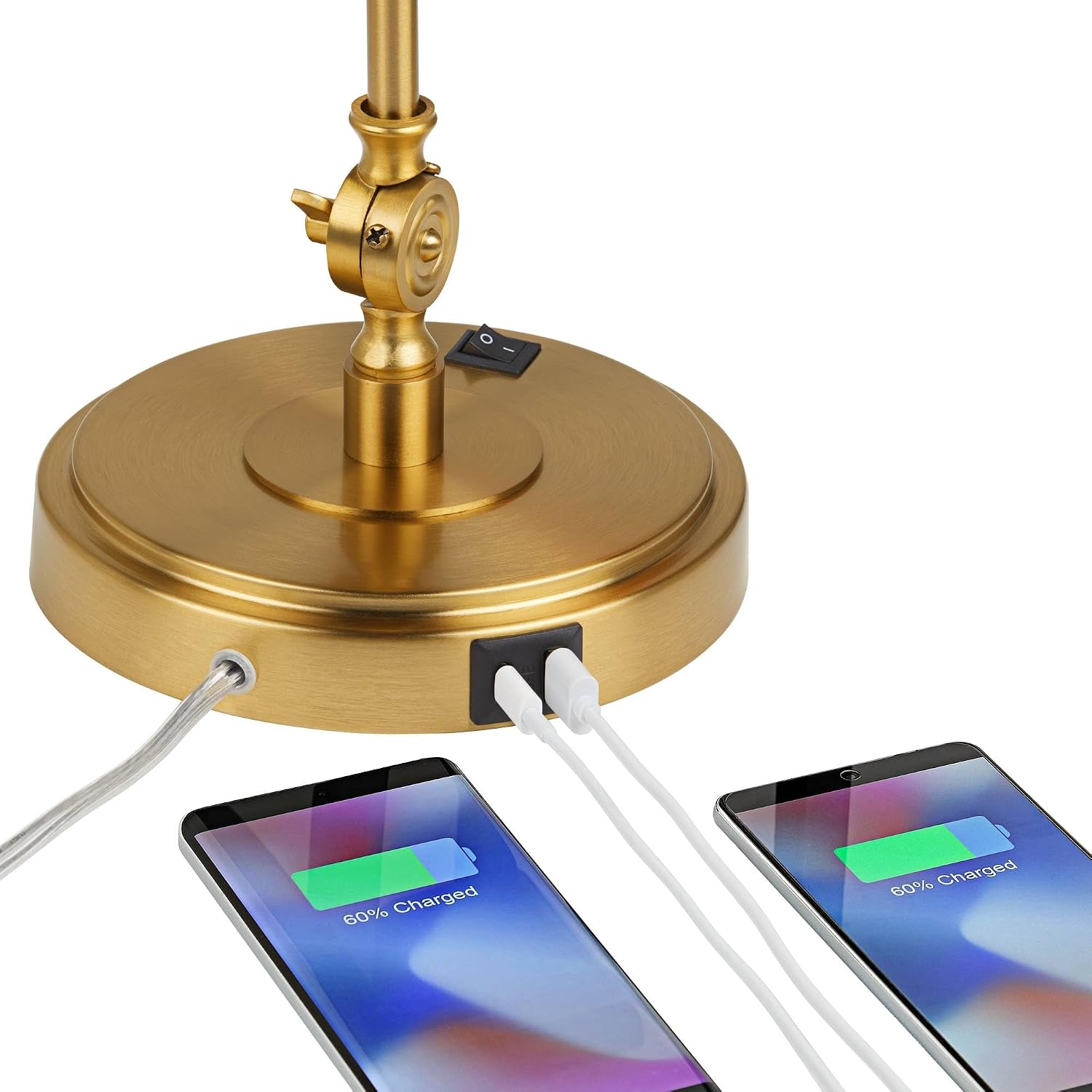360 Lighting Wray 26 3/4' High Modern Desk Lamp with USB Charging Ports A+C Warm Brass Gold Metal Adjustable Arm Head for Bedroom Living Room House Bedside Home Office Reading Family