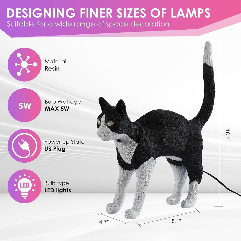 Modern Resin Carved Cat Table Lamp,Desk Lamp,Floor Lamp,Animal Lamp,Bedside LED Light for Home Decor,Living Room, Bedroom, Home Office, Kids Room(Cat)