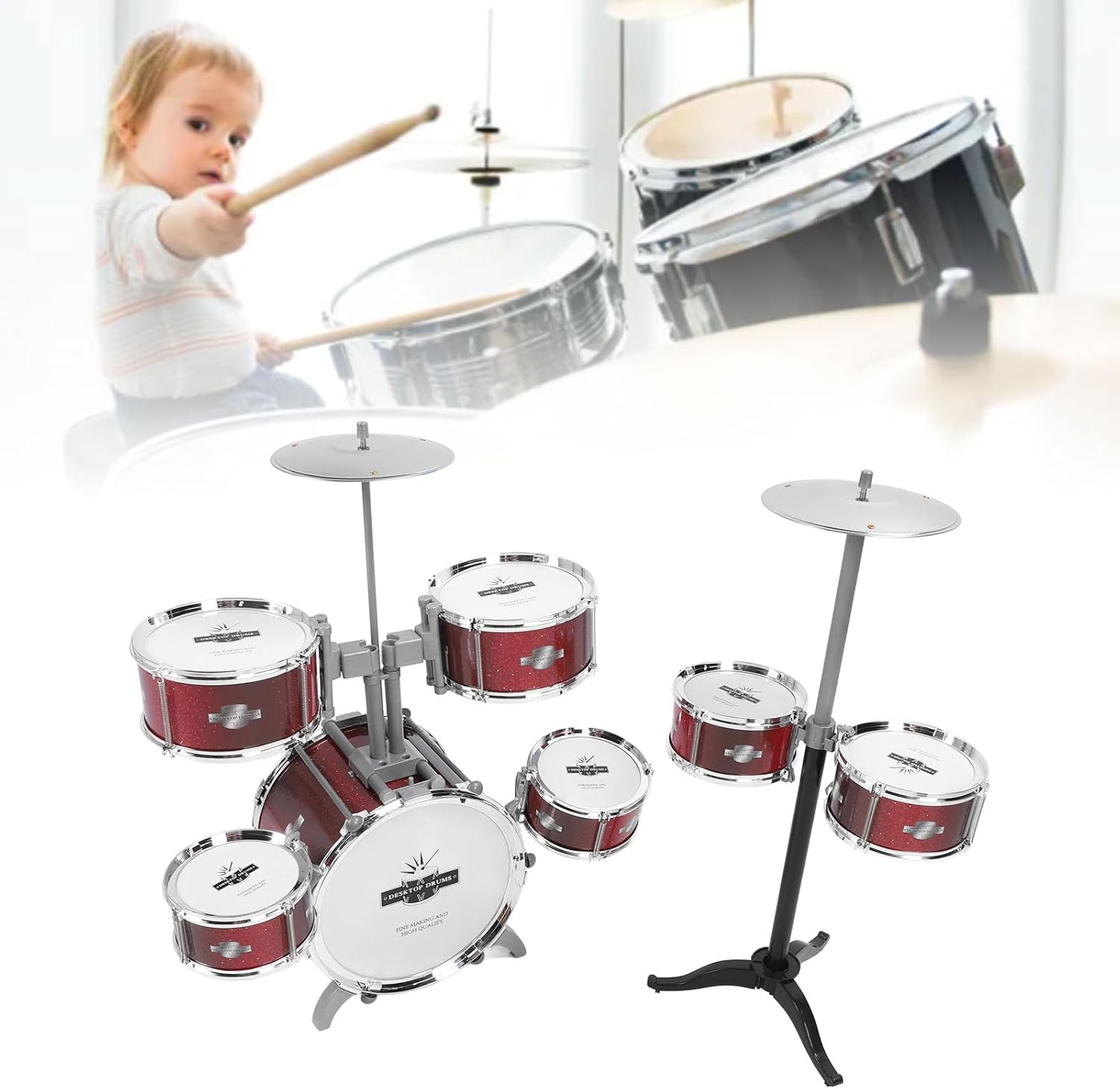 TOPINCN Kids Drum Set for Toddlers, Simulation Jazz Drum Set Musical Instrument Toy for Parent Children Interaction, Plastic Rock Jazz Drum Percussion Beginner Kit for Girls Boys