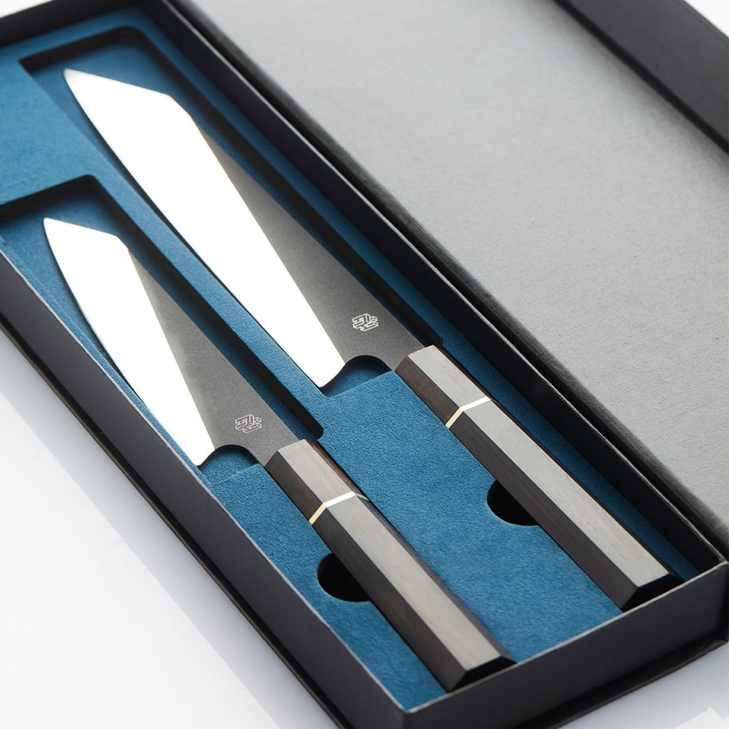 Frank Haasnoot Chef's Knives | Japanese Chef Knife Set | 8.7 & 6 Inch | Best 2-Piece Kitchen Knife | Chef Knife & Paring Knife | Stainless Steel | Wooden Handle | With Packaging | Professional Cooking
