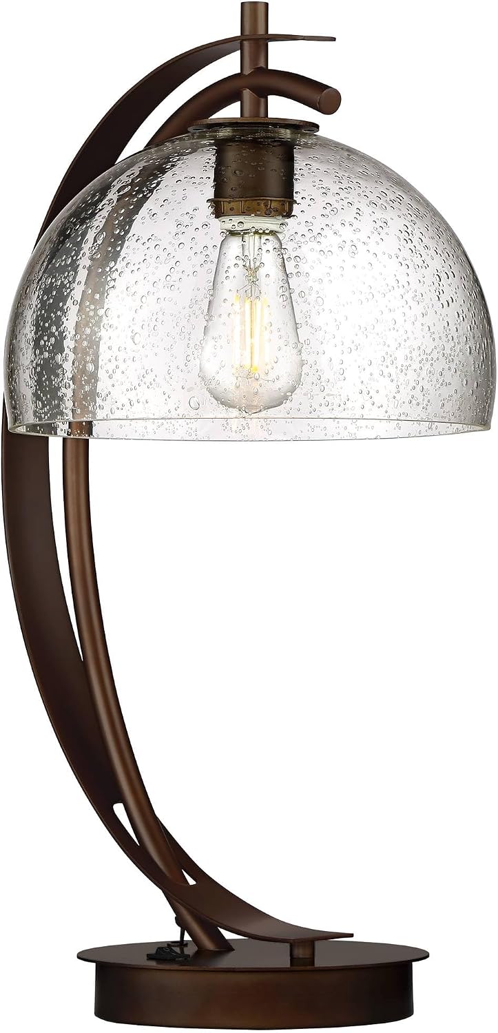 Possini Euro Design Calvin 22.5' High Modern Vintage Accent Table Lamp with USB Ports A+C Charging Filament LED Bronze Metal Glass Dome Shade - Living Room Desk Bedroom House Bedside Nightstand Home