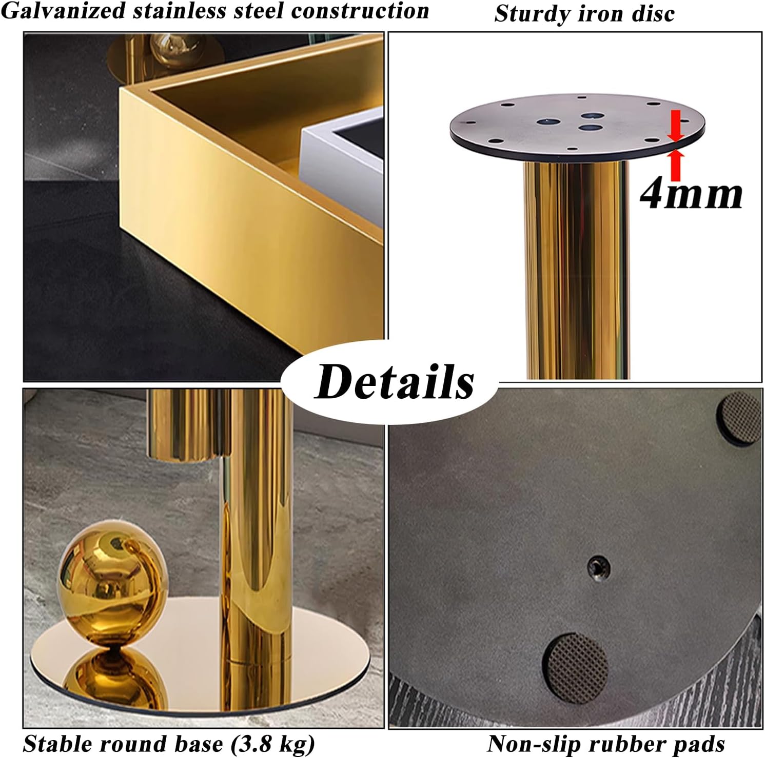 White Gold Round Side Table, 19.7' Faux Marble Sofa End Table, Modern Nightstand, Small Accent Table with Stainless Steel Ball/Cylindrical Frame, for Living Bedroom Office (Gold, 50cm/19.7')